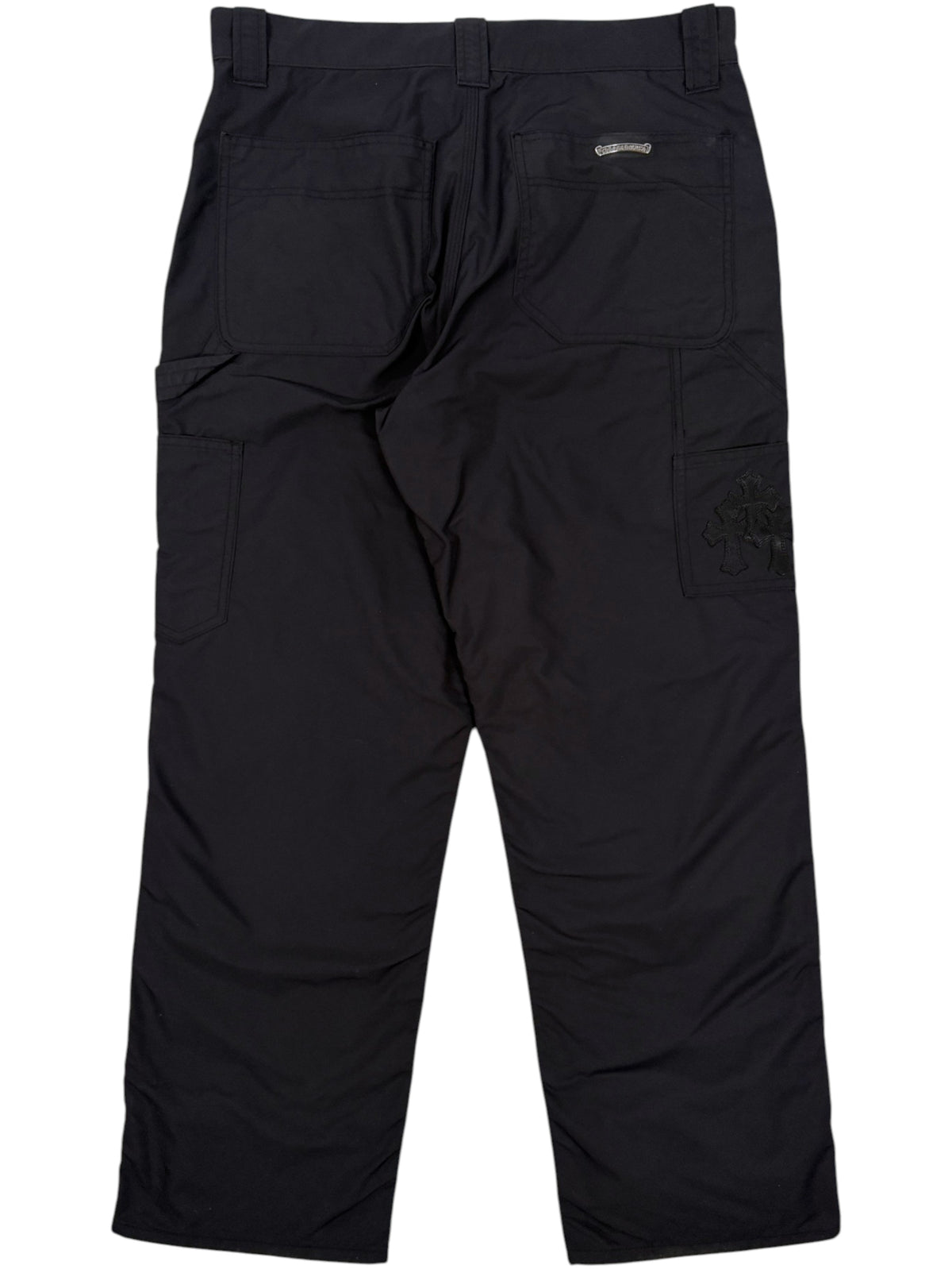 Black Chrome Hearts Carpenter Pants Triple Cemetery Cross Patch