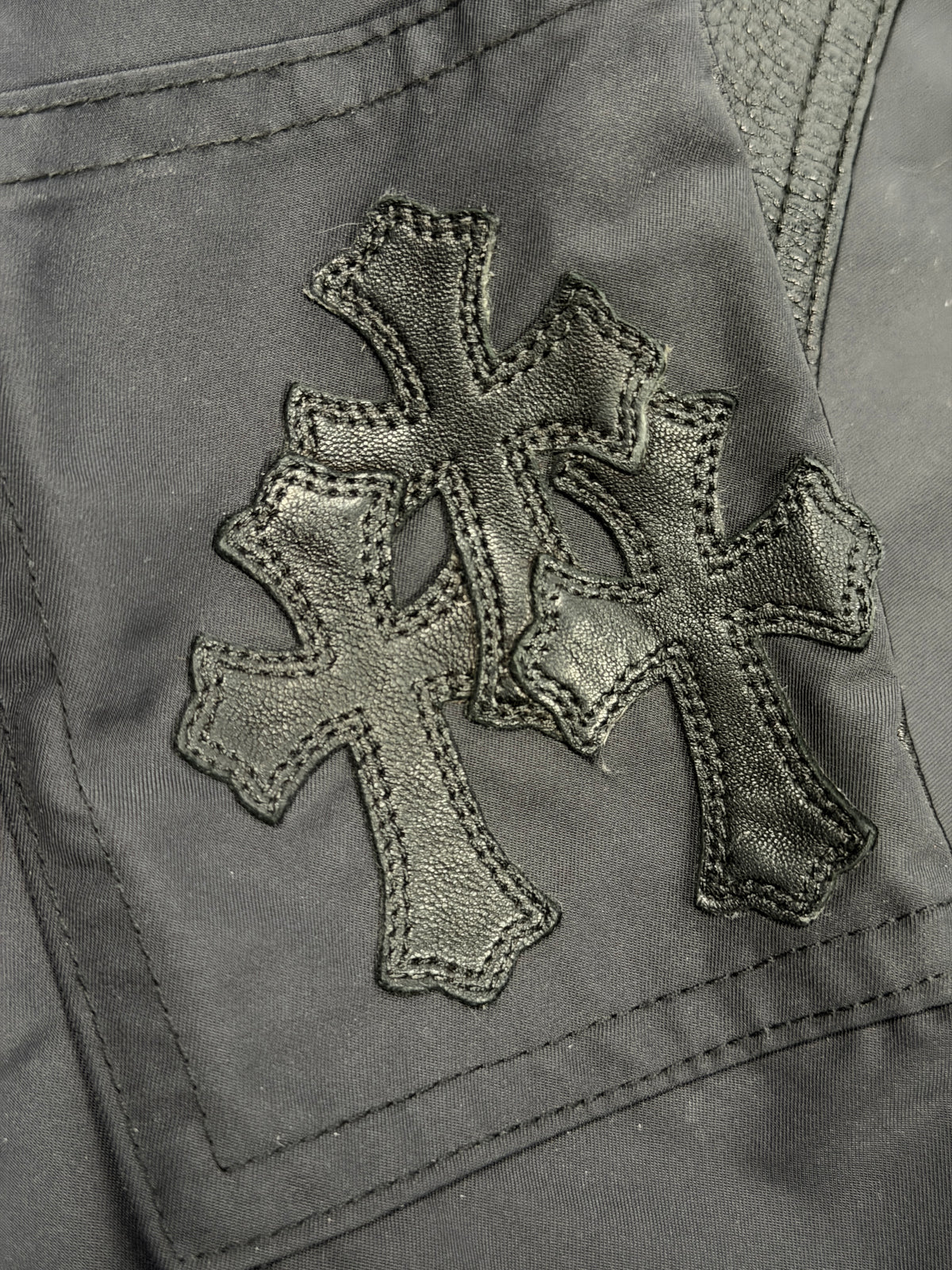 Lamb Leather Cemetery Cross Patch Chrome Hearts Black Work Pants