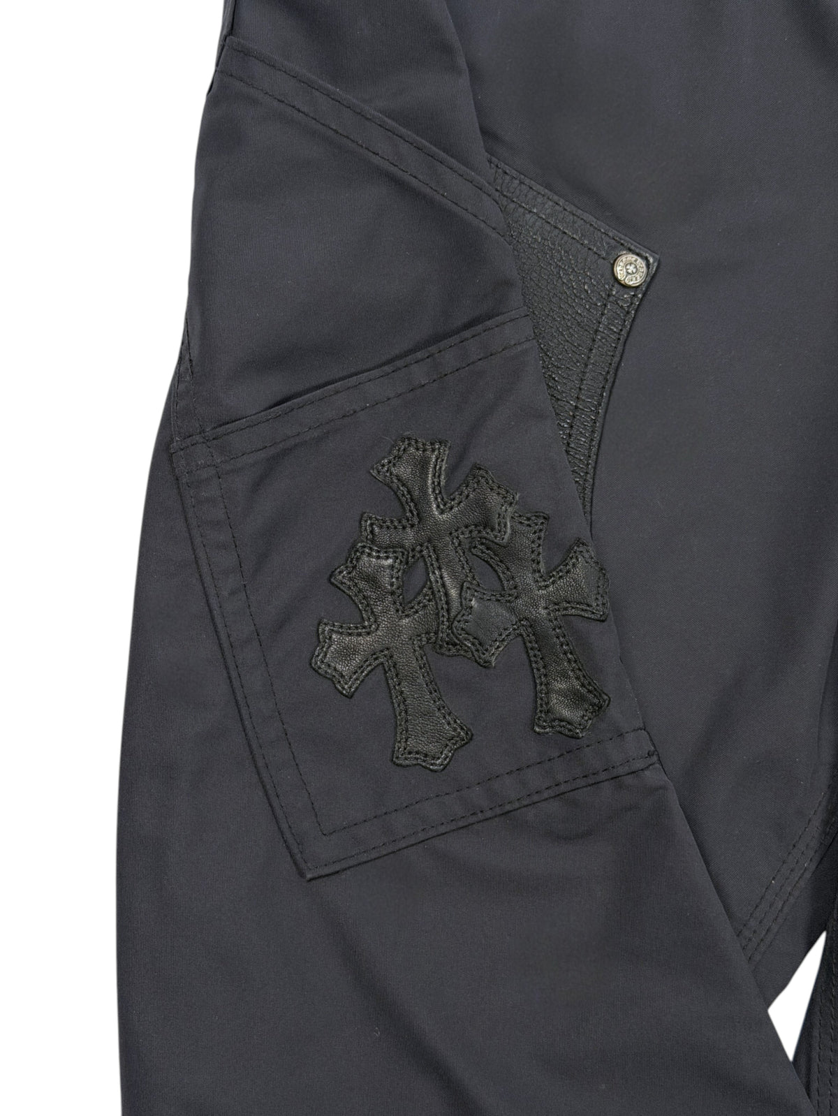 Rare Triple Cross Patch Chrome Hearts Double Knee Pants Black