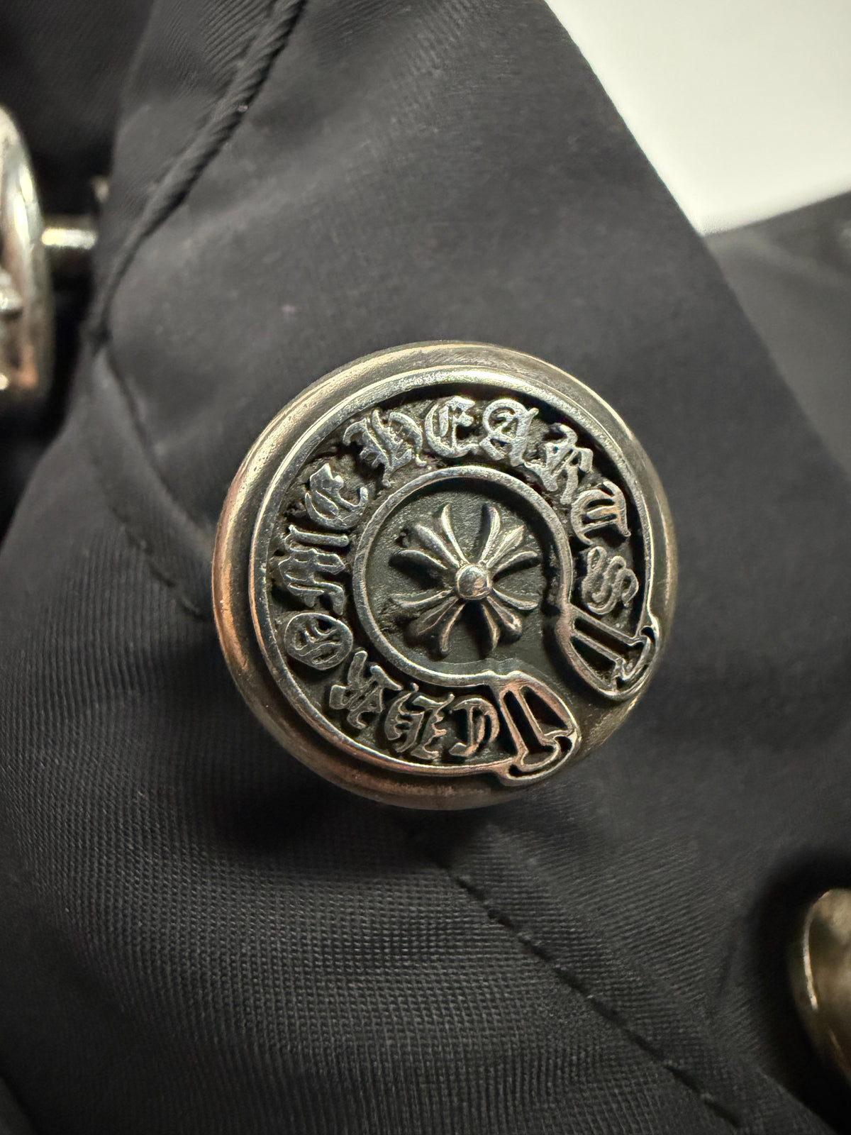 Sterling Silver Horseshoe Floral Cross Button Chrome Hearts Pants