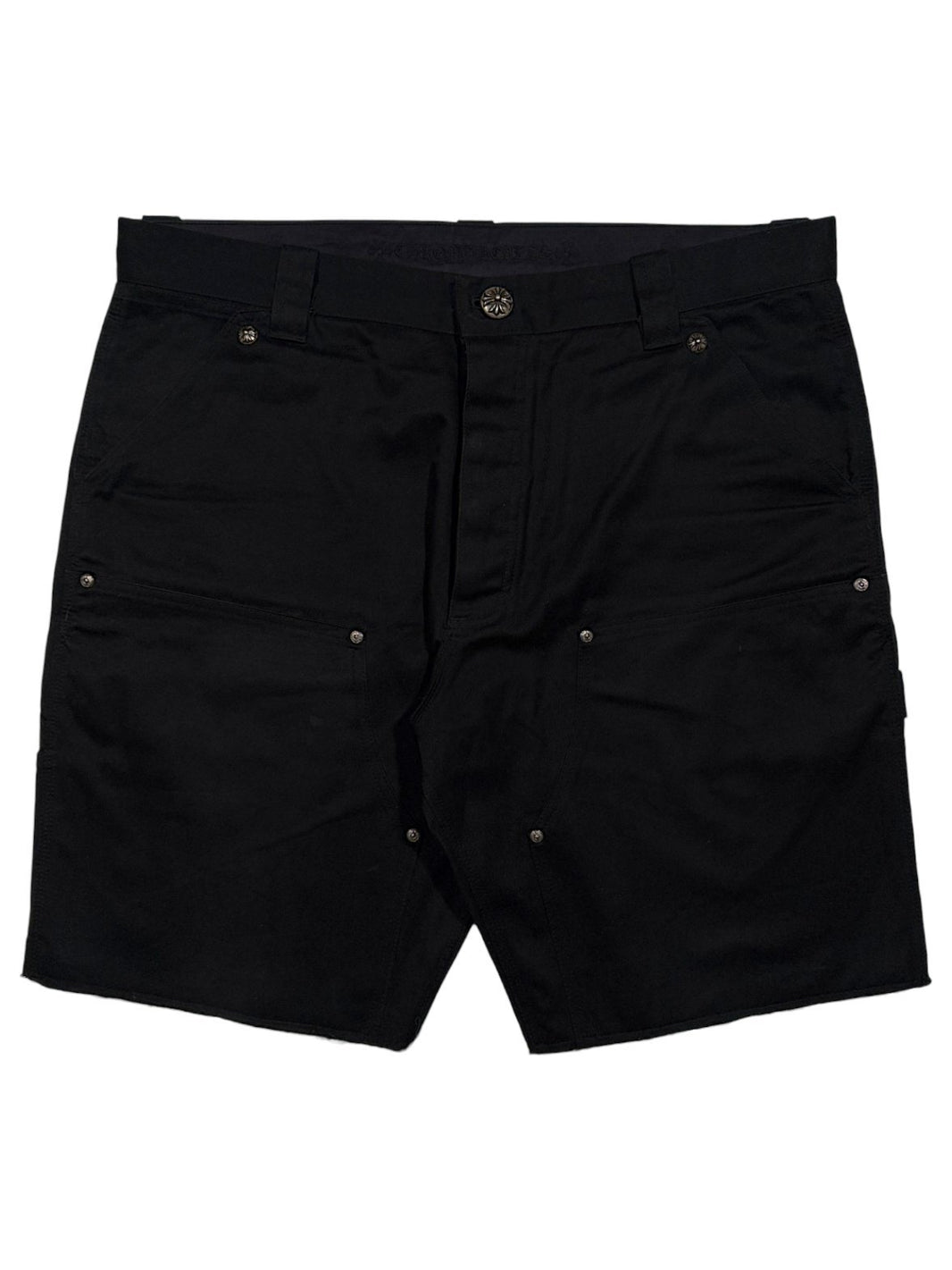 Double Knee Carpenter Shorts Black Cotton Chrome Hearts Sterling Silver Hardware