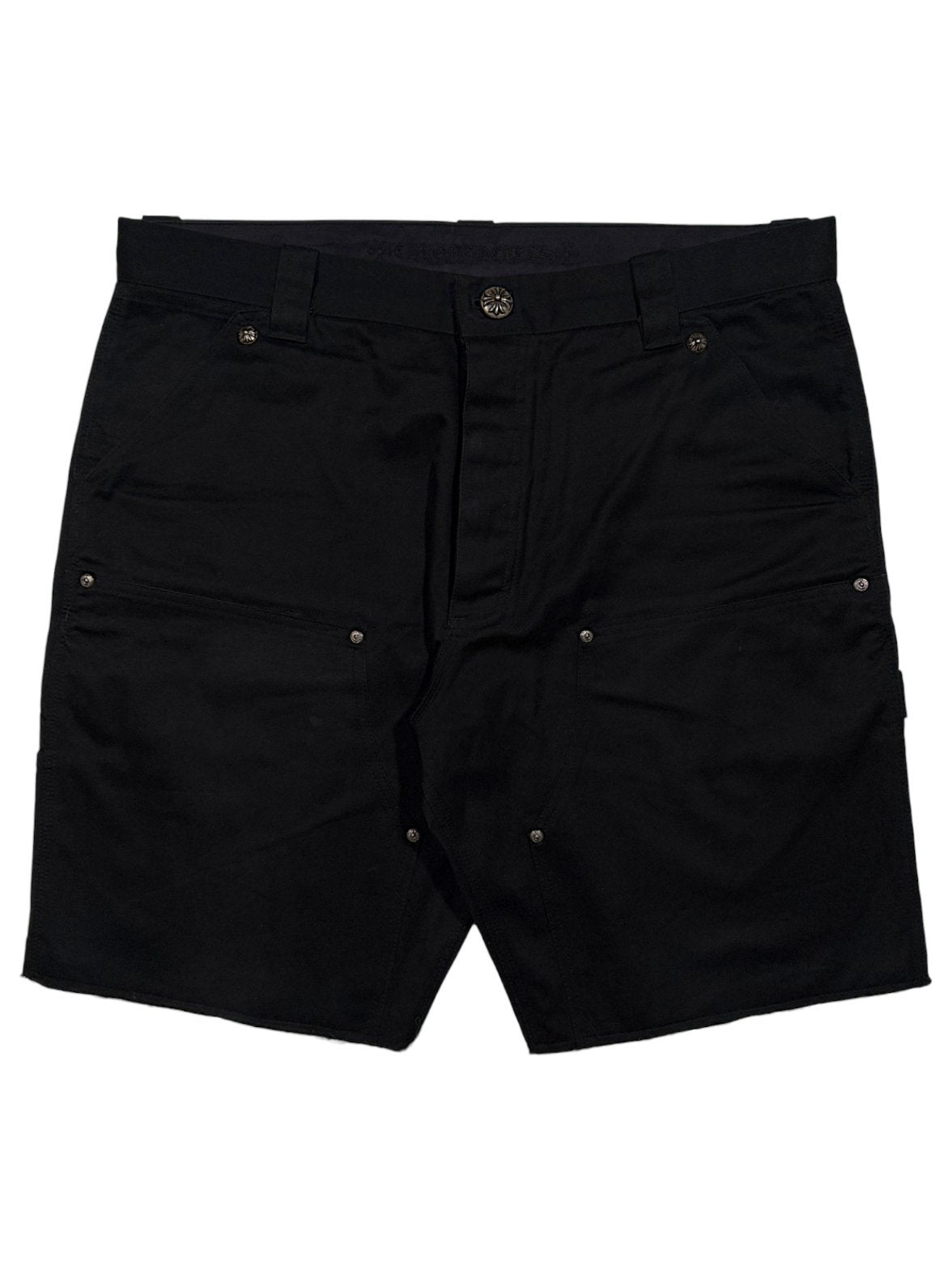 Double Knee Carpenter Shorts Black Cotton Chrome Hearts Sterling Silver Hardware