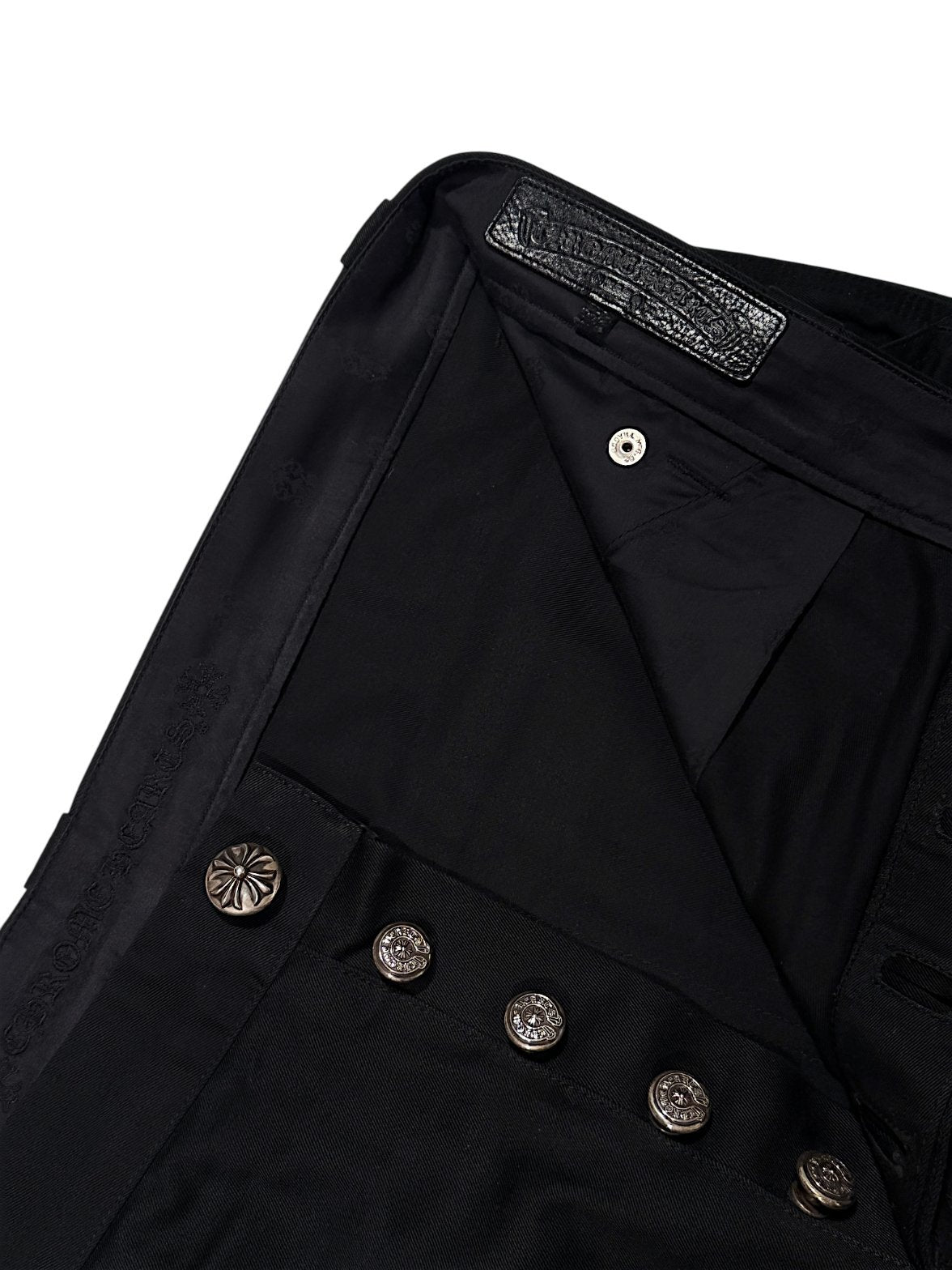 Cotton Carpenter Shorts Chrome Hearts CH Rivets Double Knee Panel Black