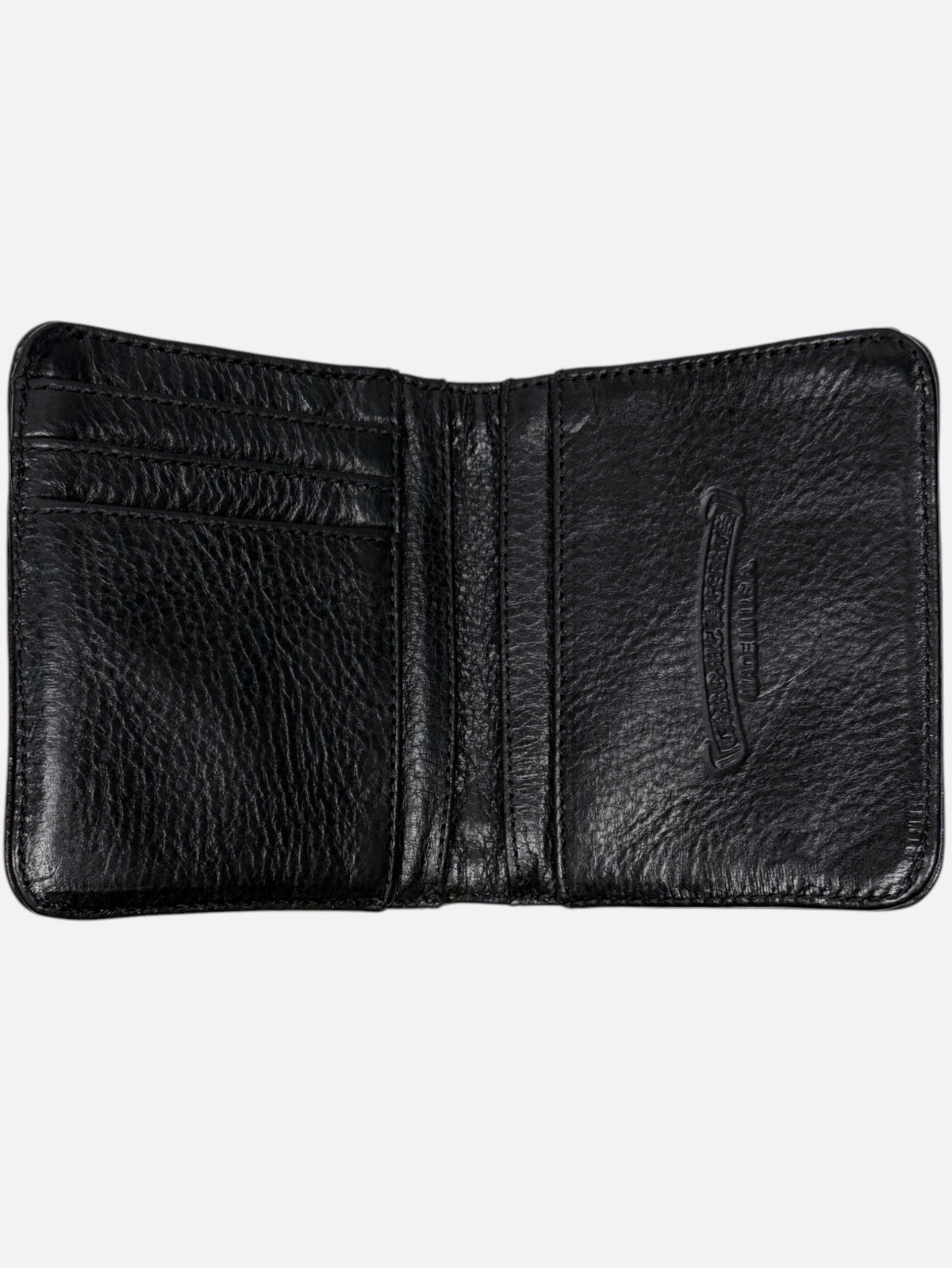 Bifold Card Slot Chrome Hearts Wallet Black Leather Scroll Logo
