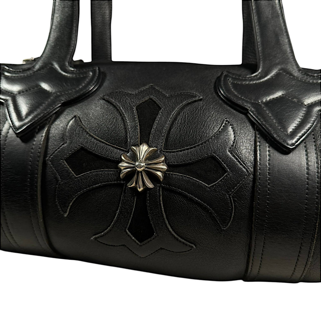 chrome hearts black leather duffle bag
