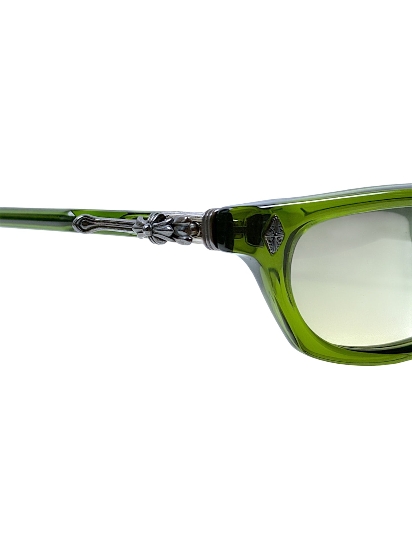 Chrome Hearts Green Acetate Sunglasses Silver Cross Temple Detailing