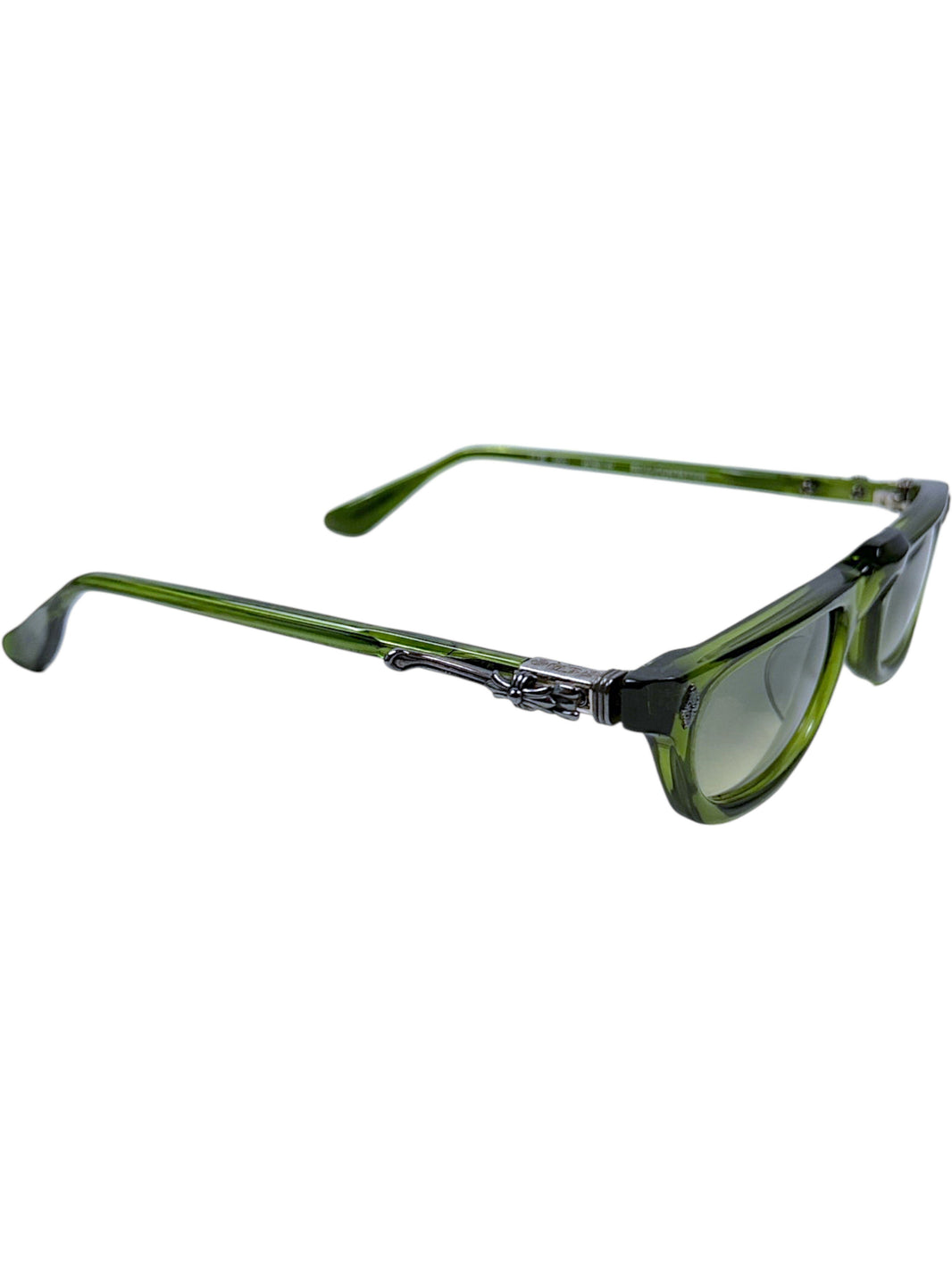 Green Acetate Chrome Hearts Sunglasses Sterling Silver Cross Temple