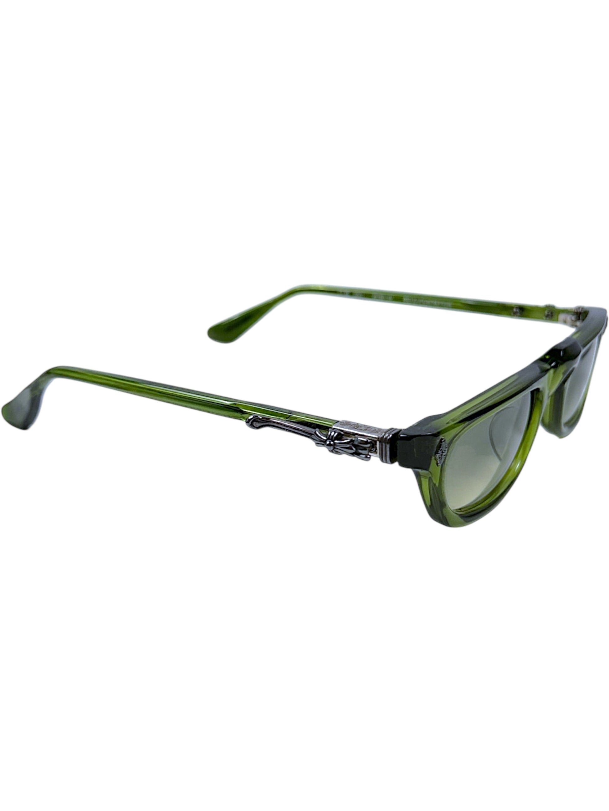 Green Acetate Chrome Hearts Sunglasses Sterling Silver Cross Temple