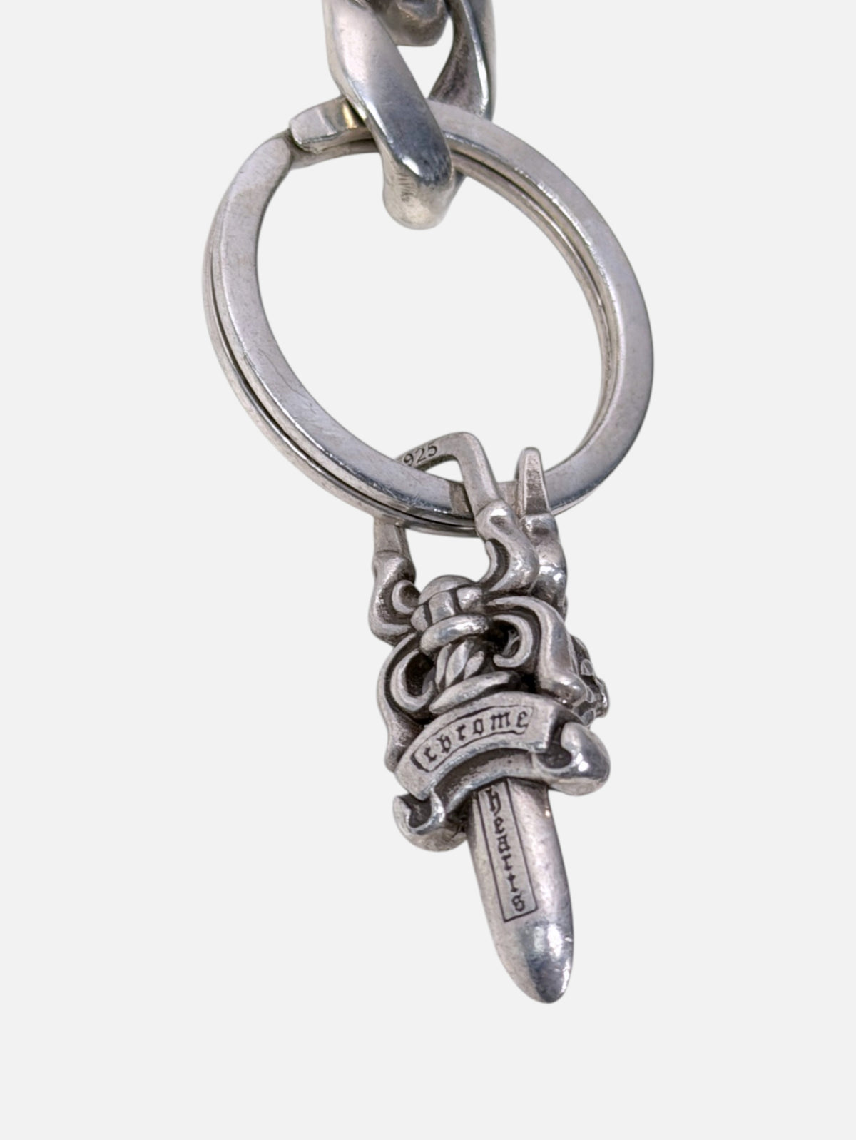 CH Dagger Charm Chrome Hearts Fancy Link Keychain Script Banner