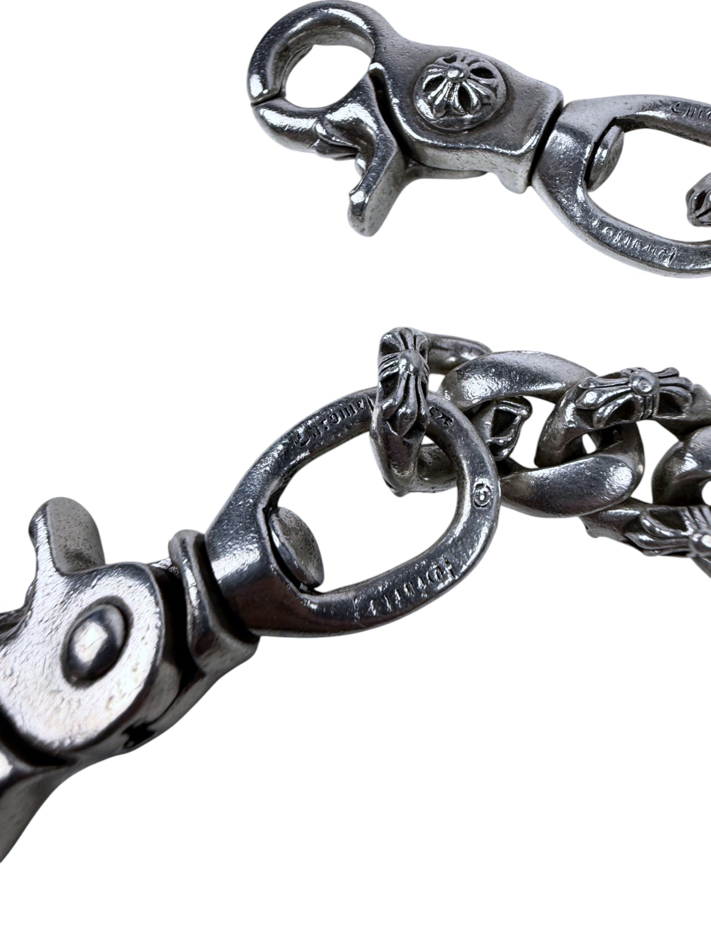 Dual Clasp Chrome Hearts Silver Wallet Chain Cross Motif