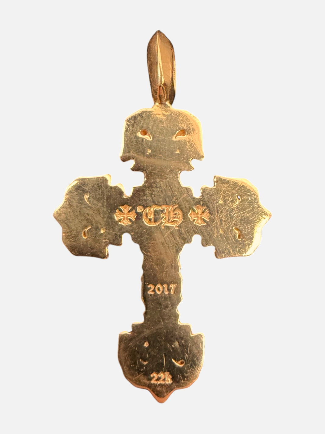 22k Gold Chrome Hearts Cross Charm Sculpted Fleur Terminals