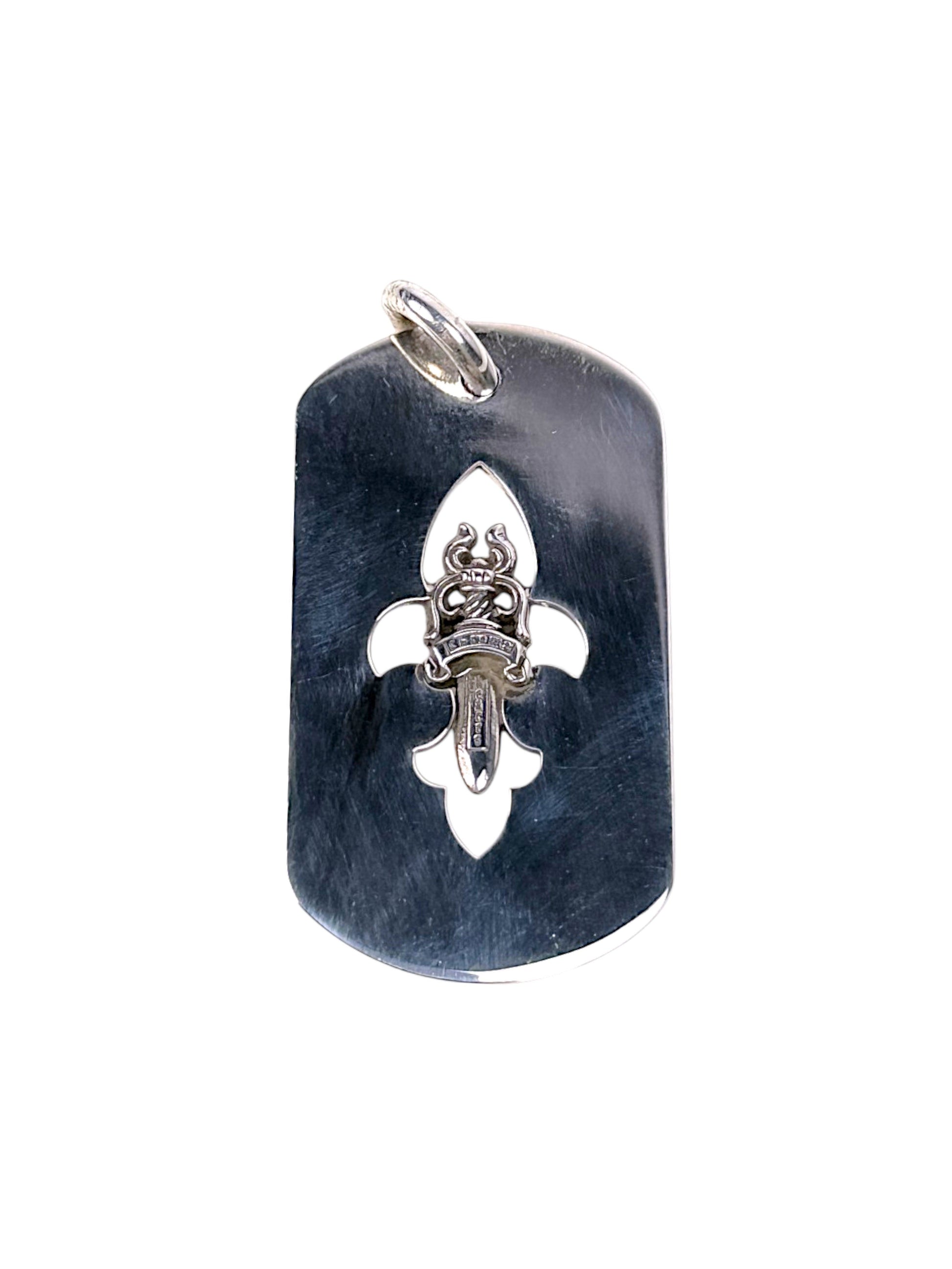 Sterling Silver Chrome Hearts Dog Tag Fleur De Lis Cut-Out