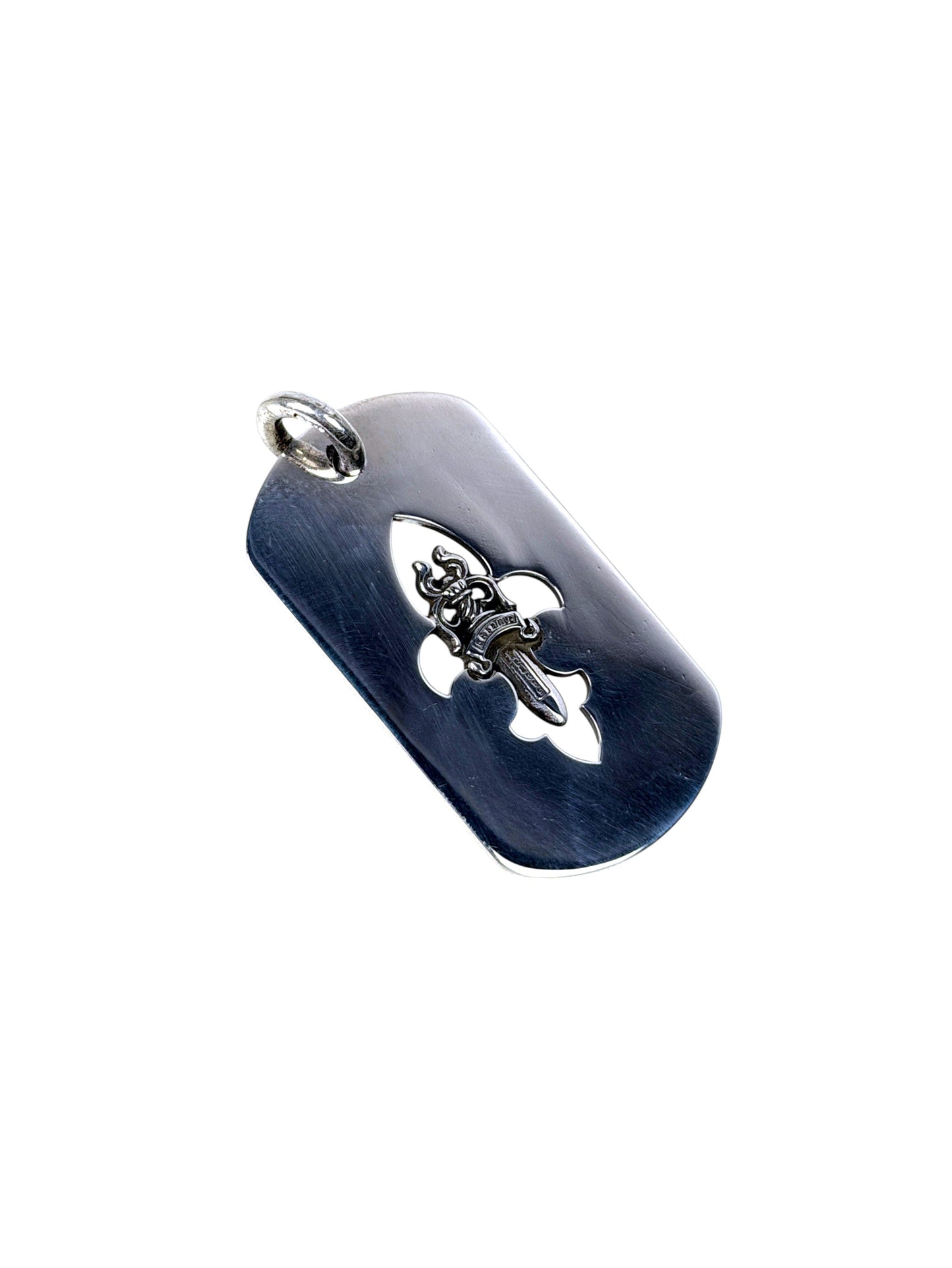 Fleur De Lis Silhouette Chrome Hearts Silver Dog Tag Pendant