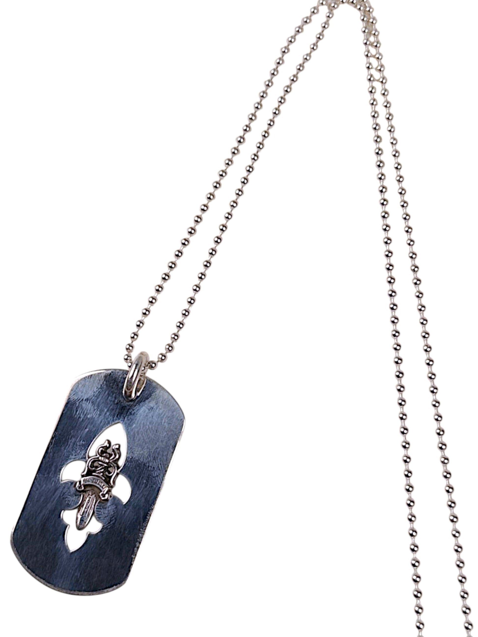 Chrome Hearts .925 Silver Dagger Dog Tag on Ball Chain Necklace