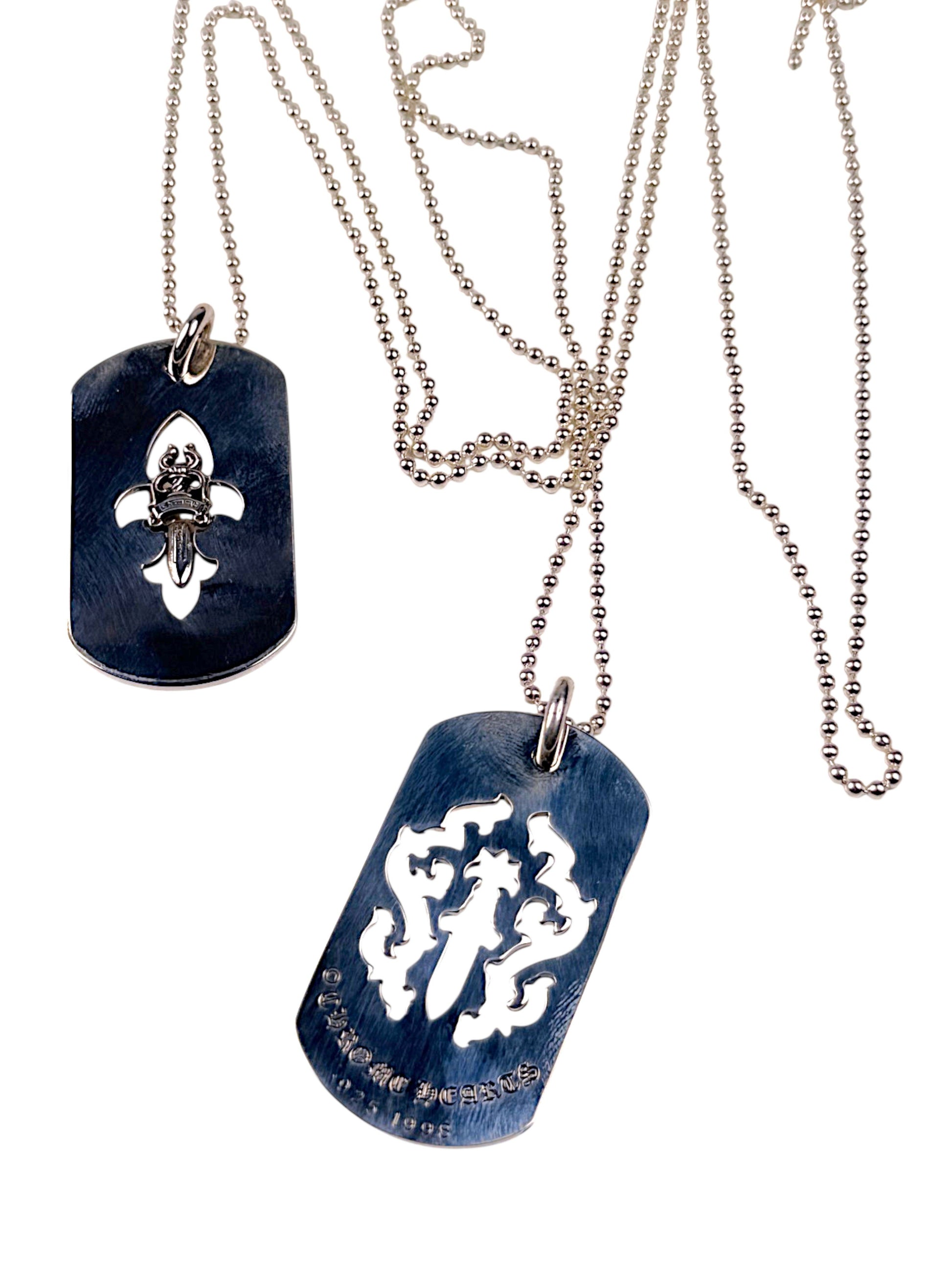 Silver Chrome Hearts Dog Tag Pendant Fleur De Lis Dagger Motif