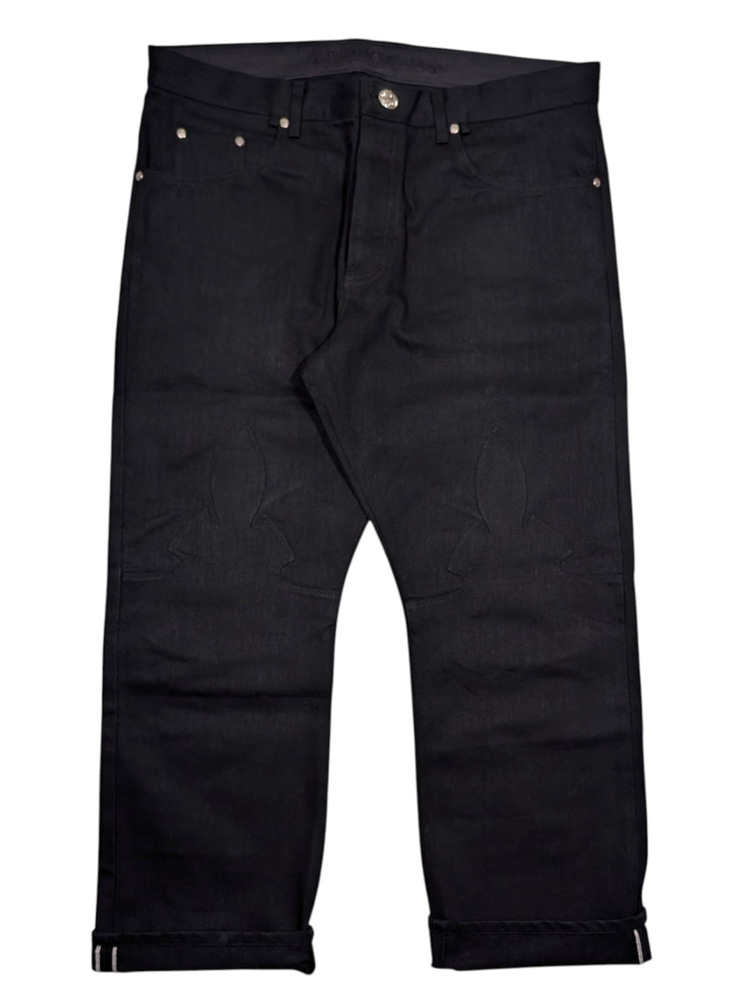 Chrome Hearts Fleur Knee Selvedge Jeans Black Verified YP Collective