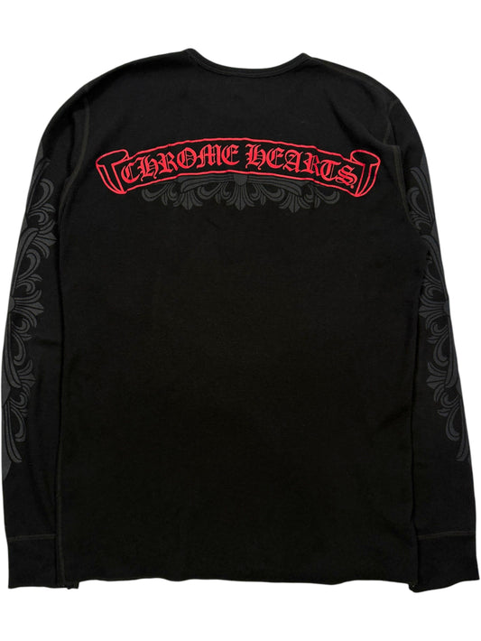 Chrome Hearts Red Scroll Logo Black Thermal Long Sleeve Back