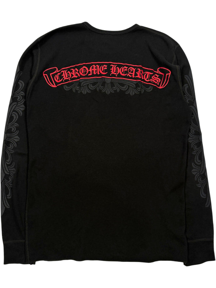 Chrome Hearts Red Scroll Logo Black Thermal Long Sleeve Back