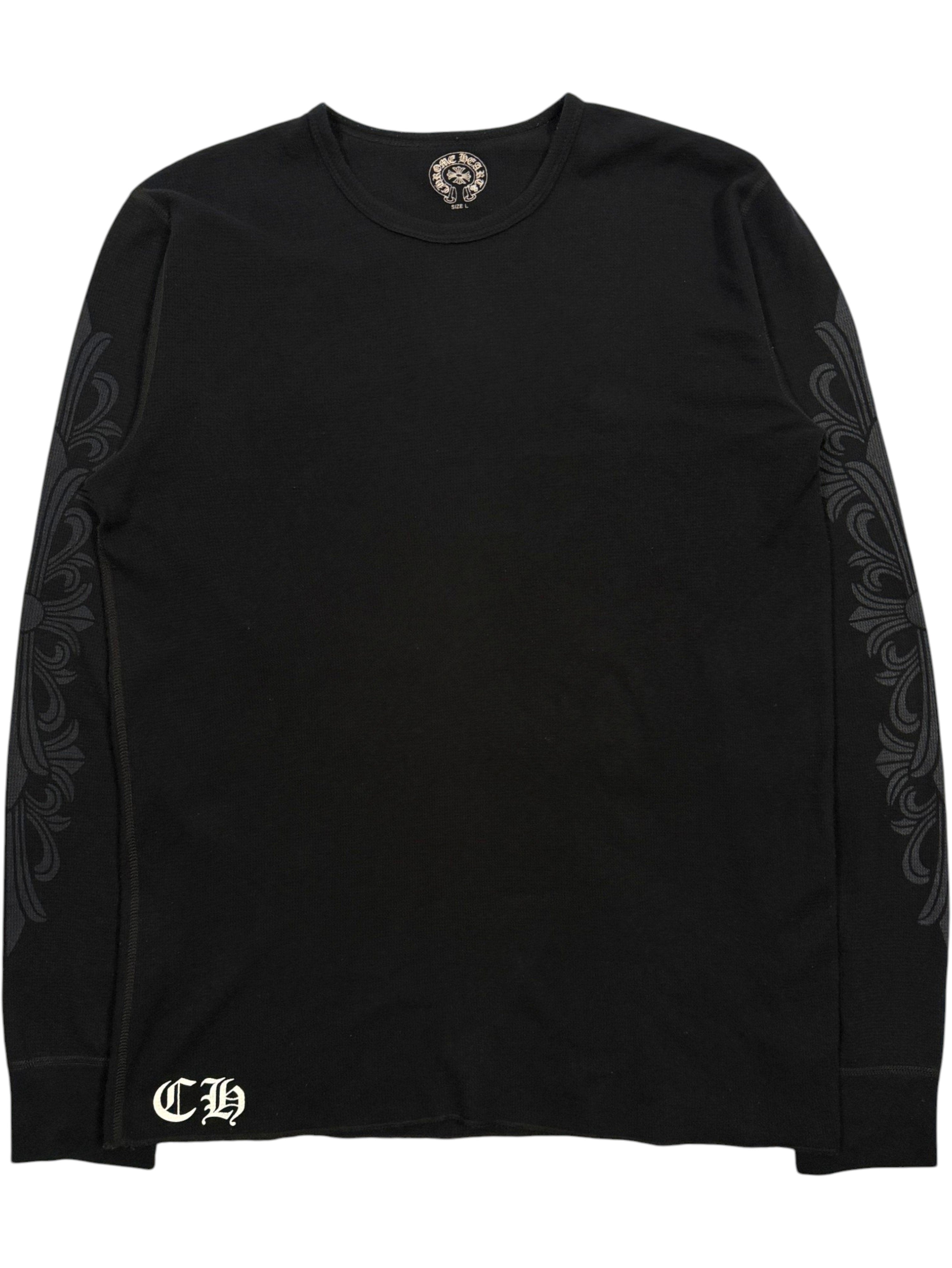 クロムハーツ サーマル ロンT Spiral Plus Floral Cross Chrome Hearts Thermal T-Shirt Black Red Floral Cross Long Sleeve | YP