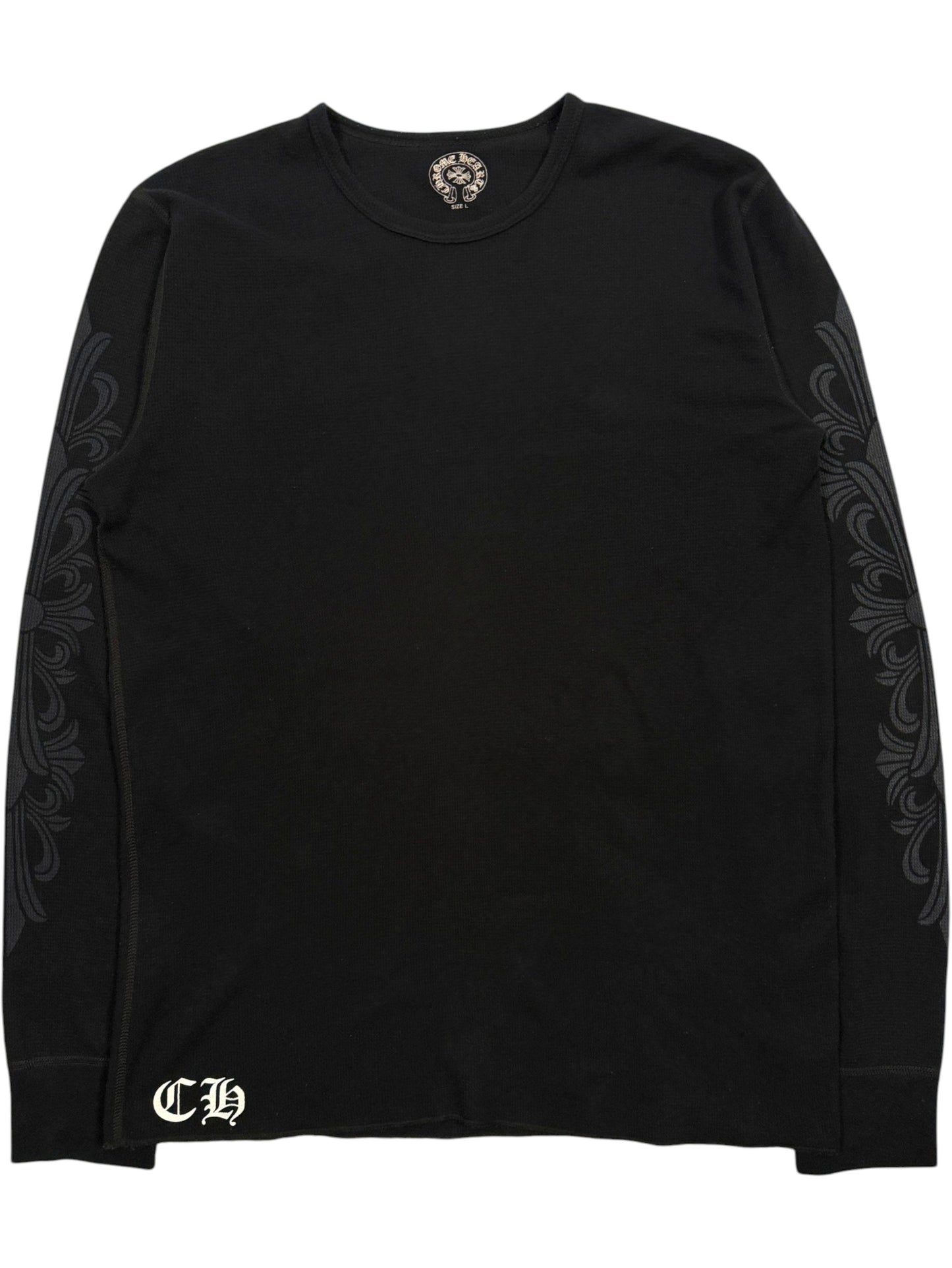 Floral Cross Print Sleeves on Chrome Hearts Black Thermal Long Sleeve