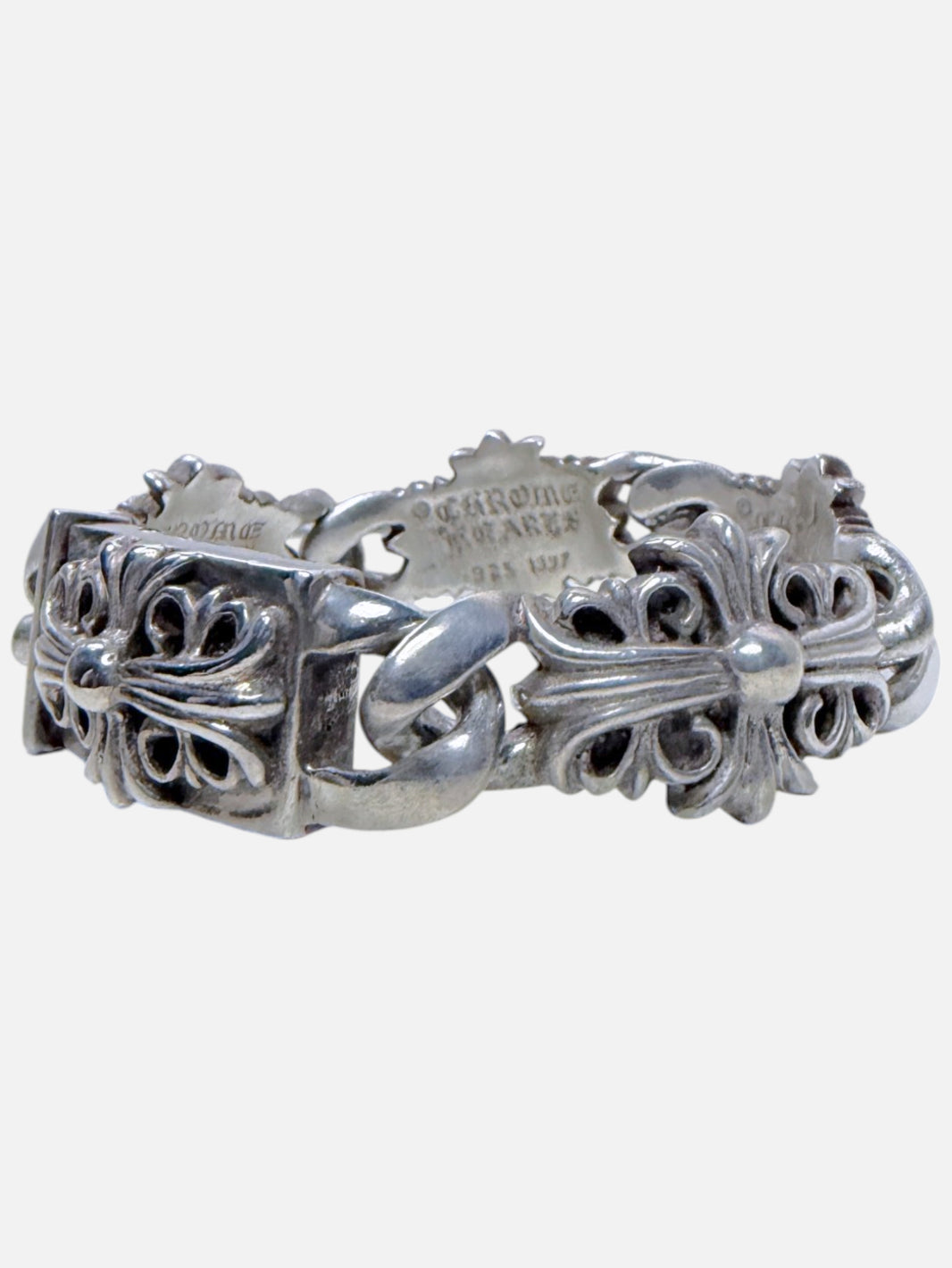 Floral Cross Link Chrome Hearts Keeper Bracelet Sterling Silver