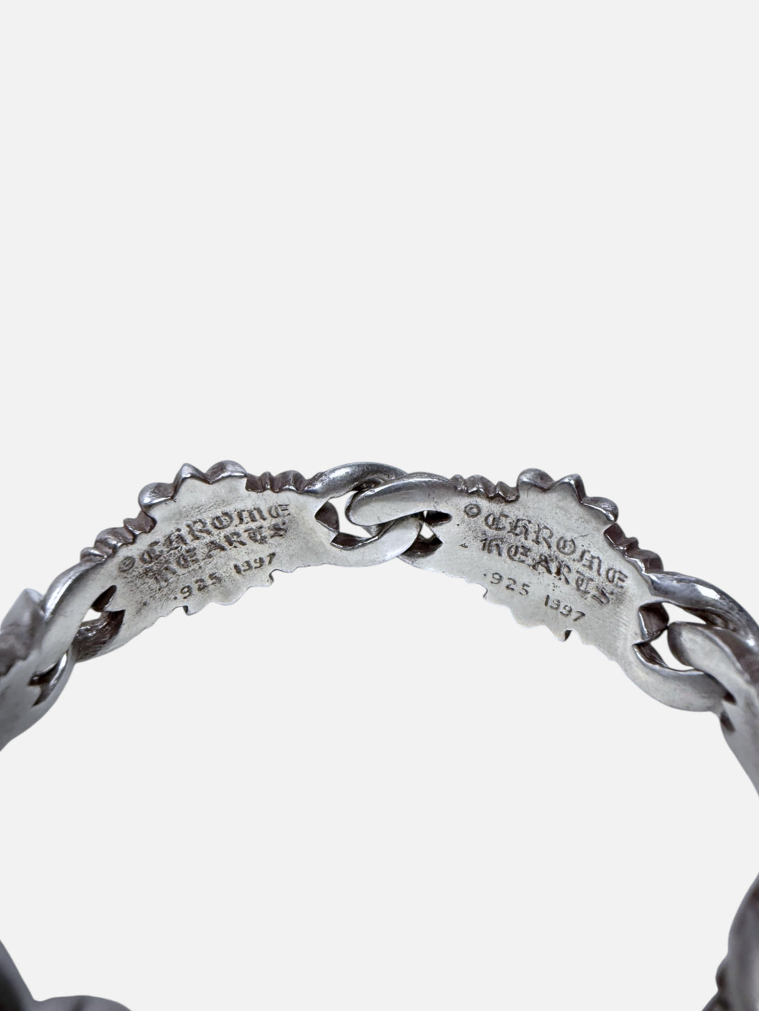 .925 Silver Chrome Hearts Keeper Bracelet Curb Chain Links