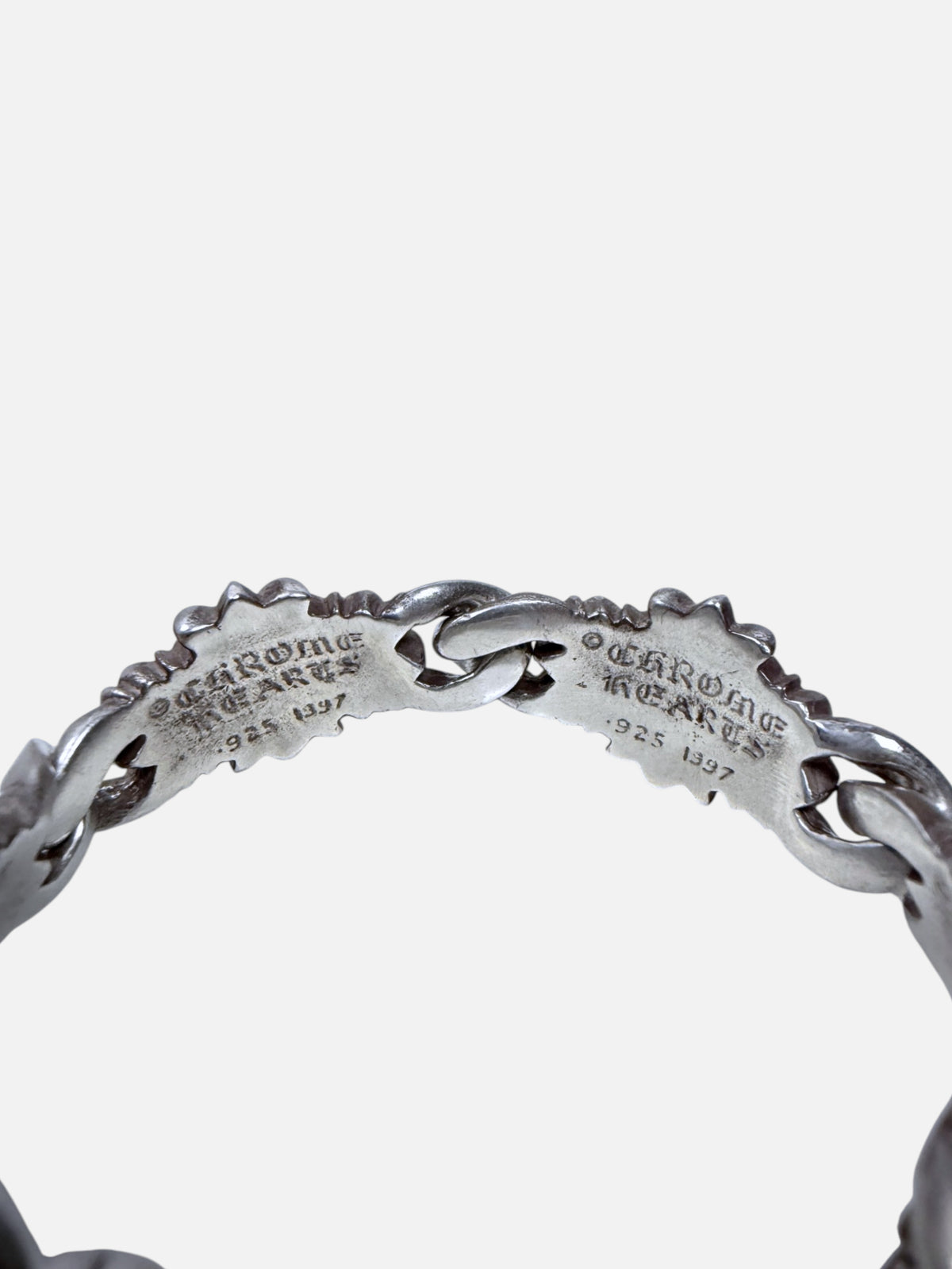 .925 Silver Chrome Hearts Keeper Bracelet Curb Chain Links