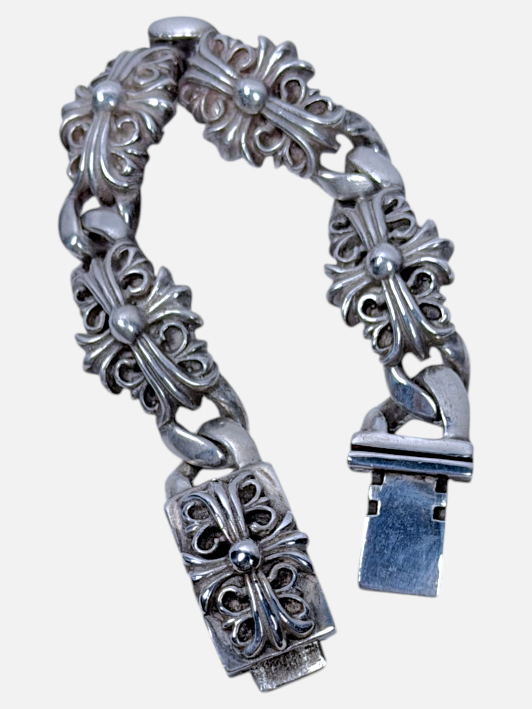 Archival Chrome Hearts Floral Keeper Bracelet Silver Cross Links