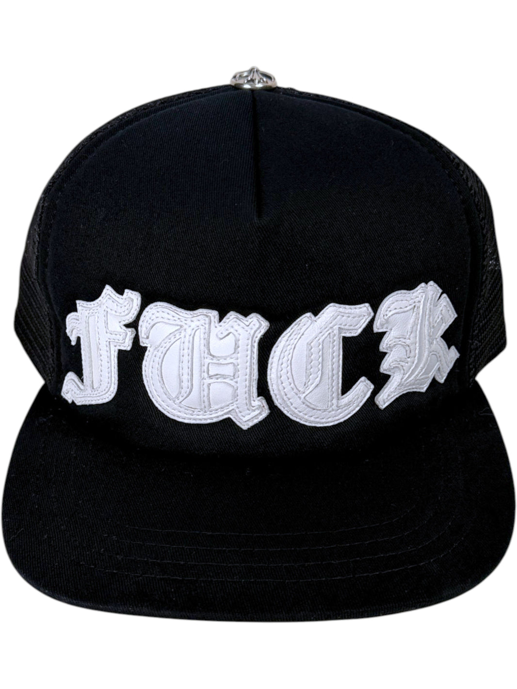 Black Cotton Chrome Hearts Trucker Hat Silver Cross Ball Button