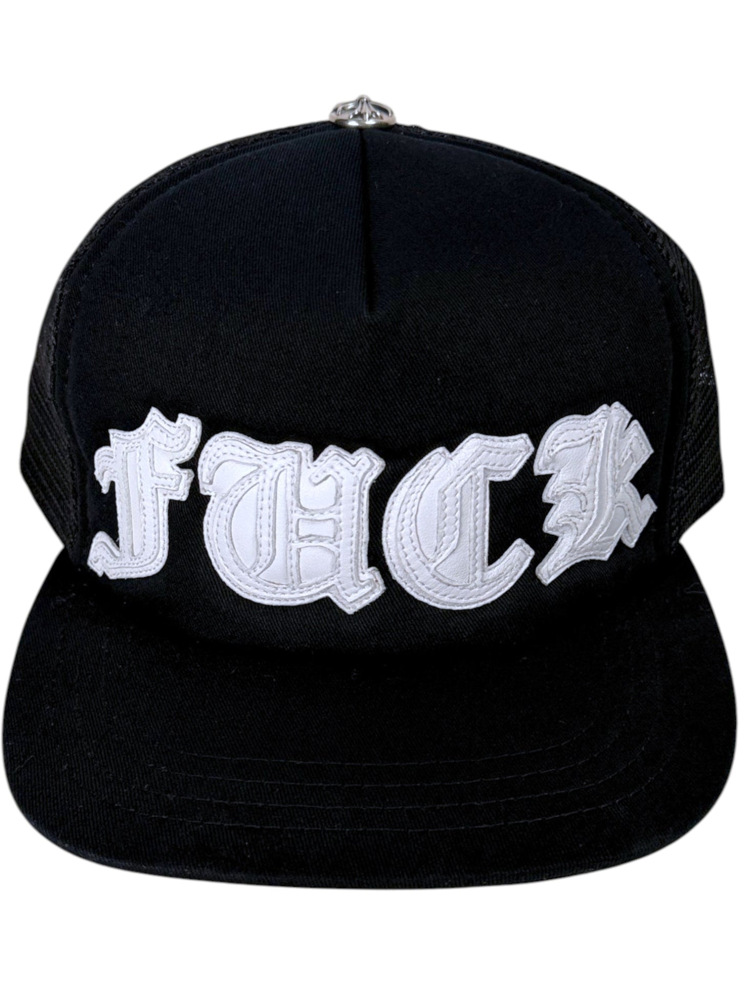 Black Cotton Chrome Hearts Trucker Hat Silver Cross Ball Button