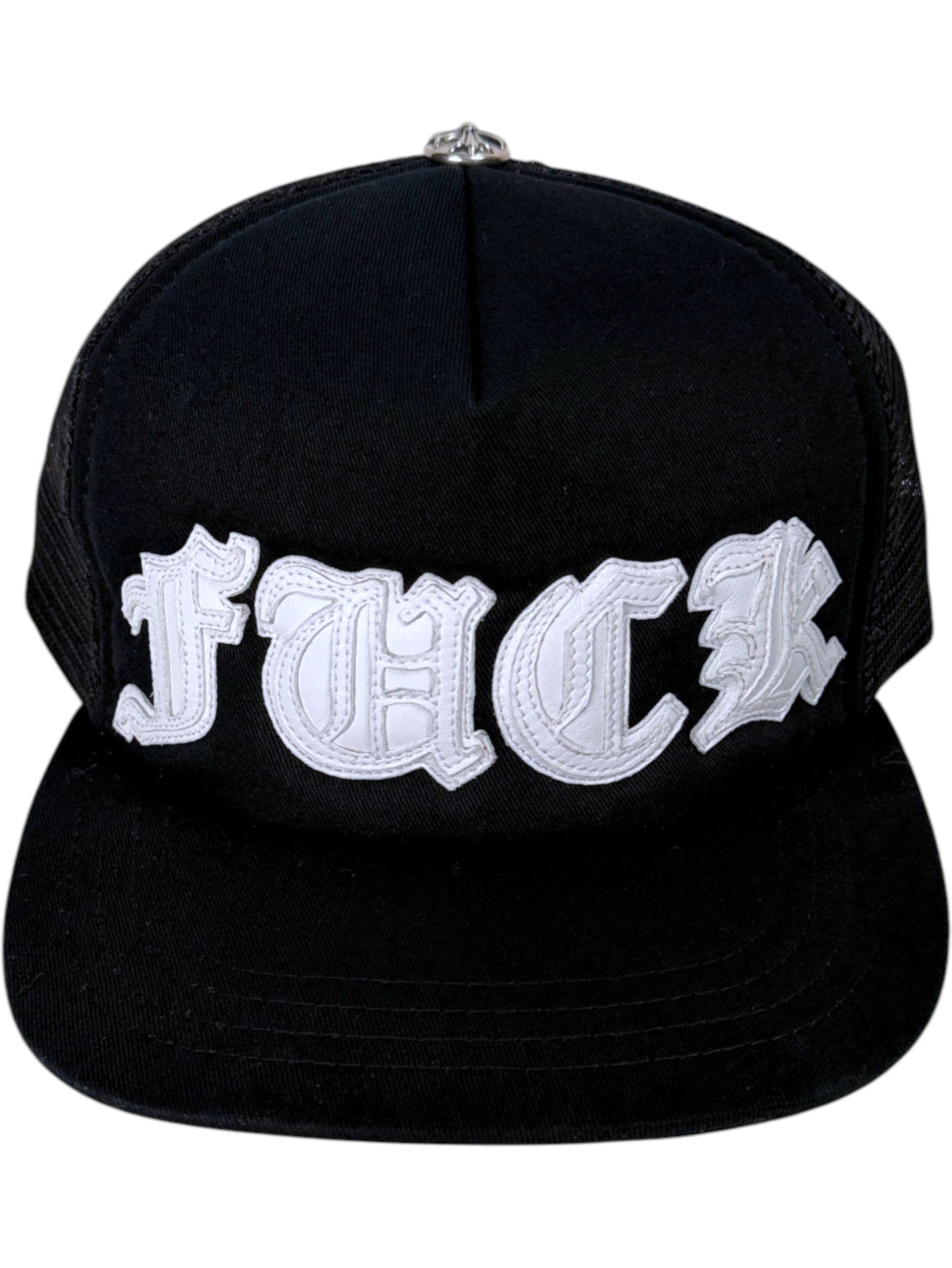 Black Cotton Chrome Hearts Trucker Hat Silver Cross Ball Button