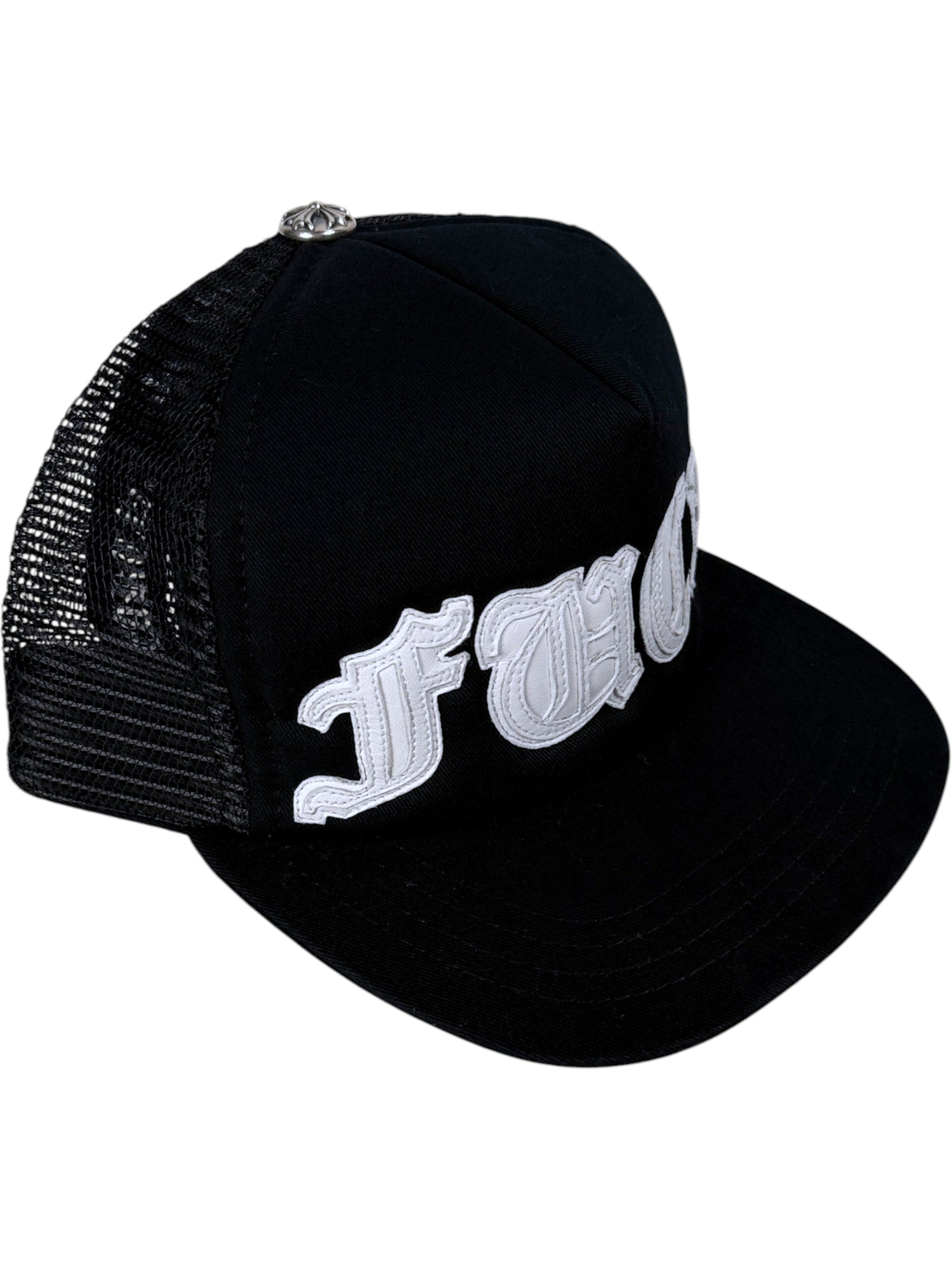 White Lamb Leather FUCK Patch on Chrome Hearts Trucker Hat