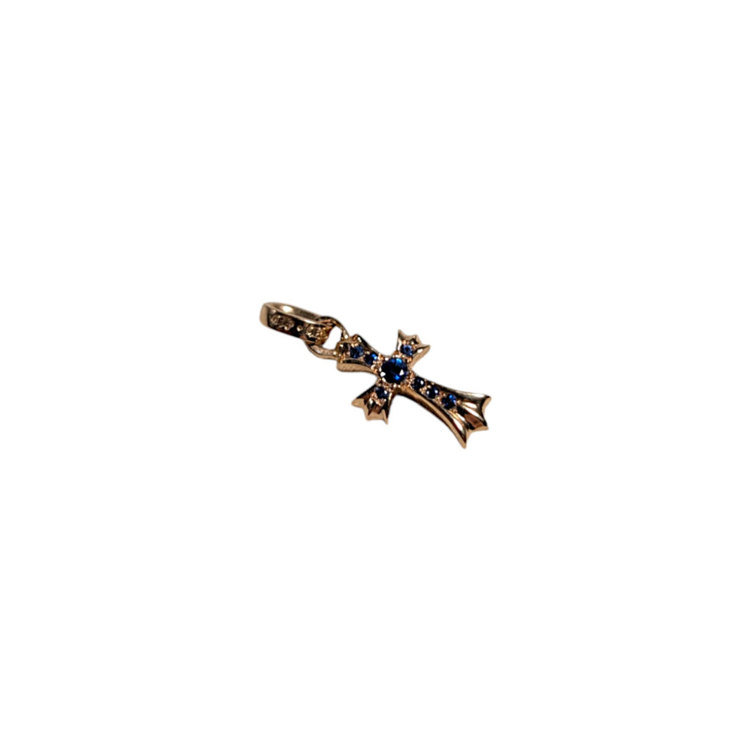 Chrome Hearts Blue Sapphire 22k Gold Baby Fat Pendant Sterling Silver Hardware