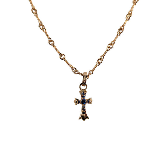 Chrome Hearts Blue Sapphire 22k Gold Baby Fat Pendant Authentic Necklaces