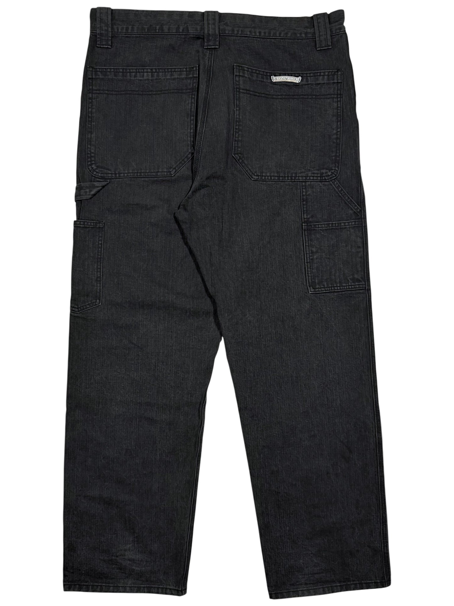 Chrome Hearts Charcoal Herringbone Carpenter Pants Silver Crossball Buttons