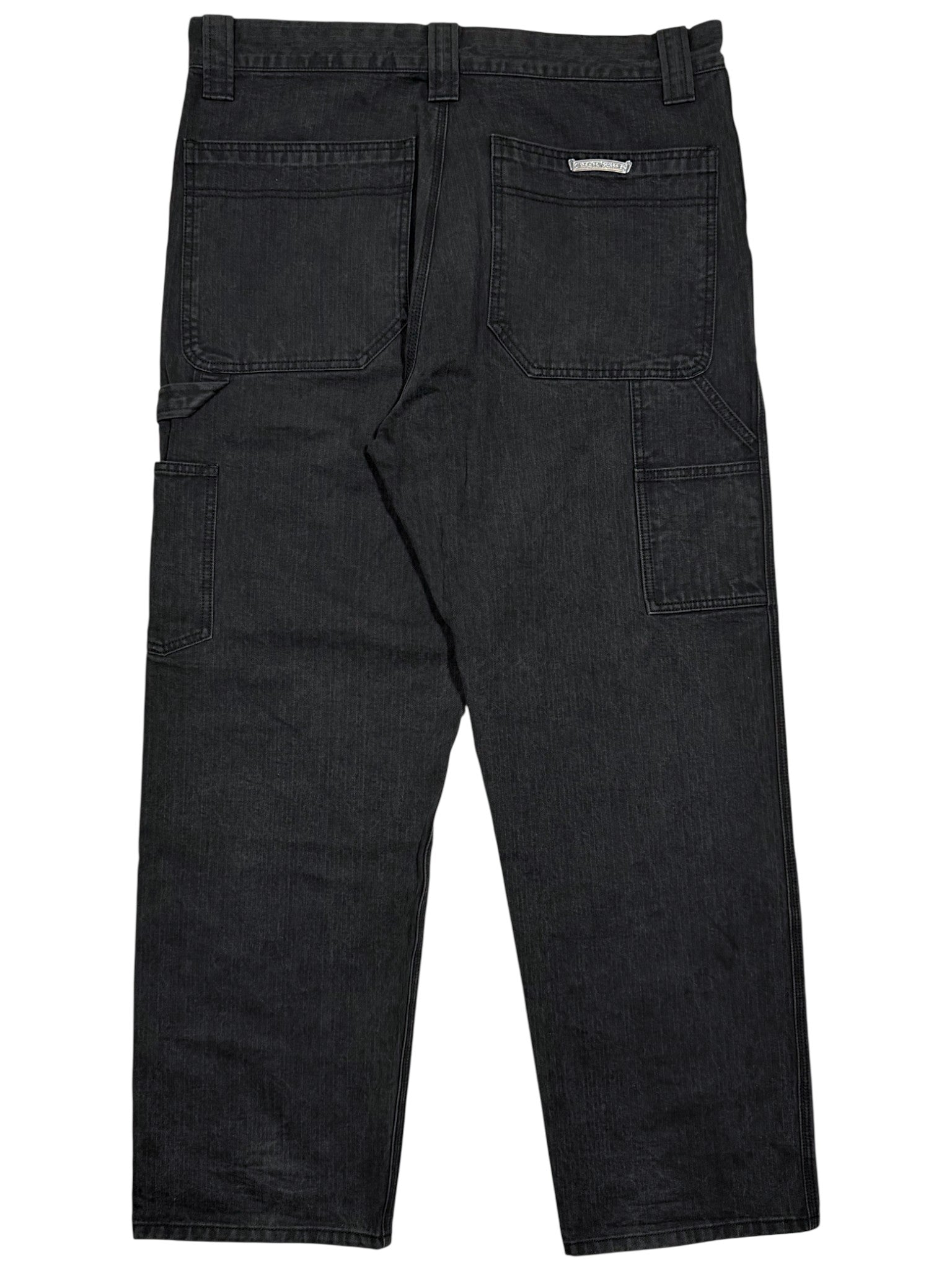 Chrome Hearts Charcoal Herringbone Carpenter Pants Silver Crossball Buttons