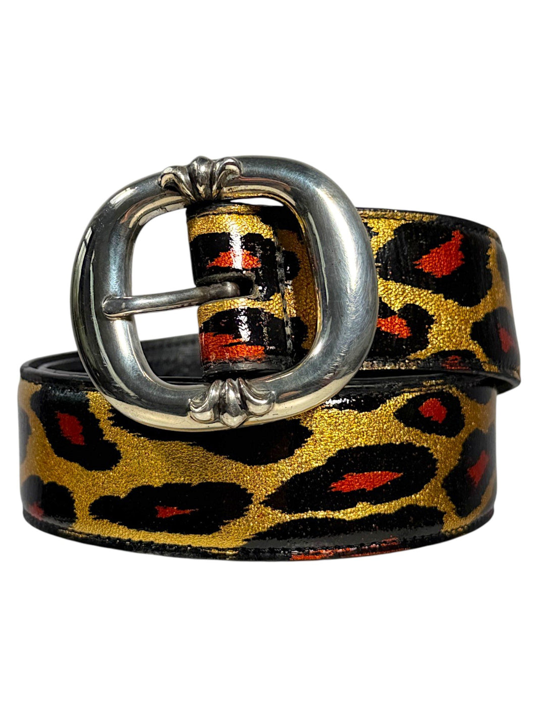 Chrome Hearts Gunslinger Belt Leopard Patent Leather Silver Buckle