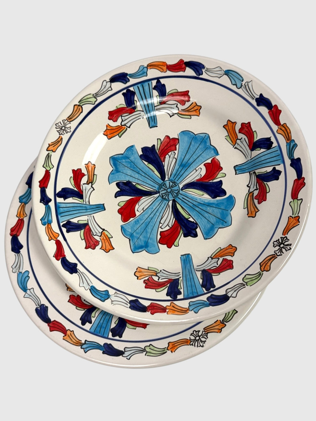 Hand-Painted Chrome Hearts Plates Blue Cross Medallion Multicolor