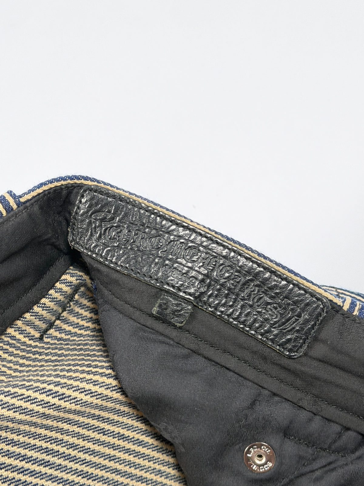 Black Leather Waistband Patch Chrome Hearts Navy Carpenter Pants