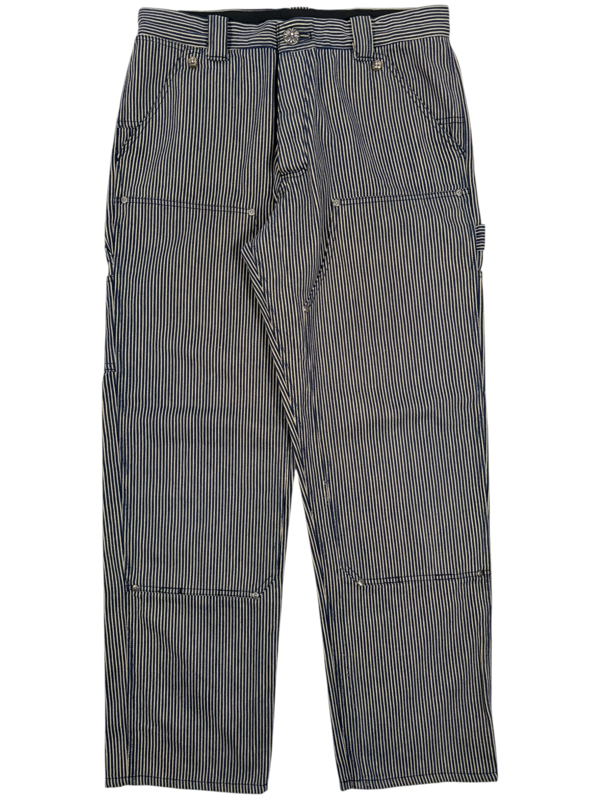 Chrome Hearts Hickory Stripe Double Knee Carpenter Pants Navy Denim