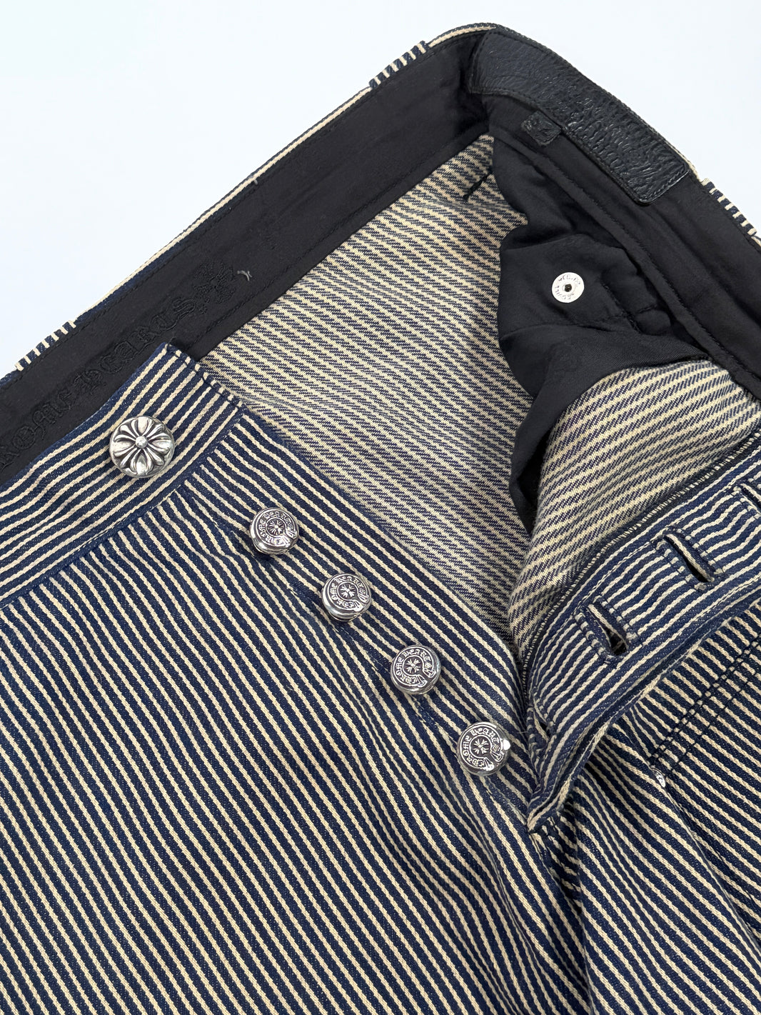 Horseshoe Button Fly Chrome Hearts Hickory Stripe Carpenter Pants