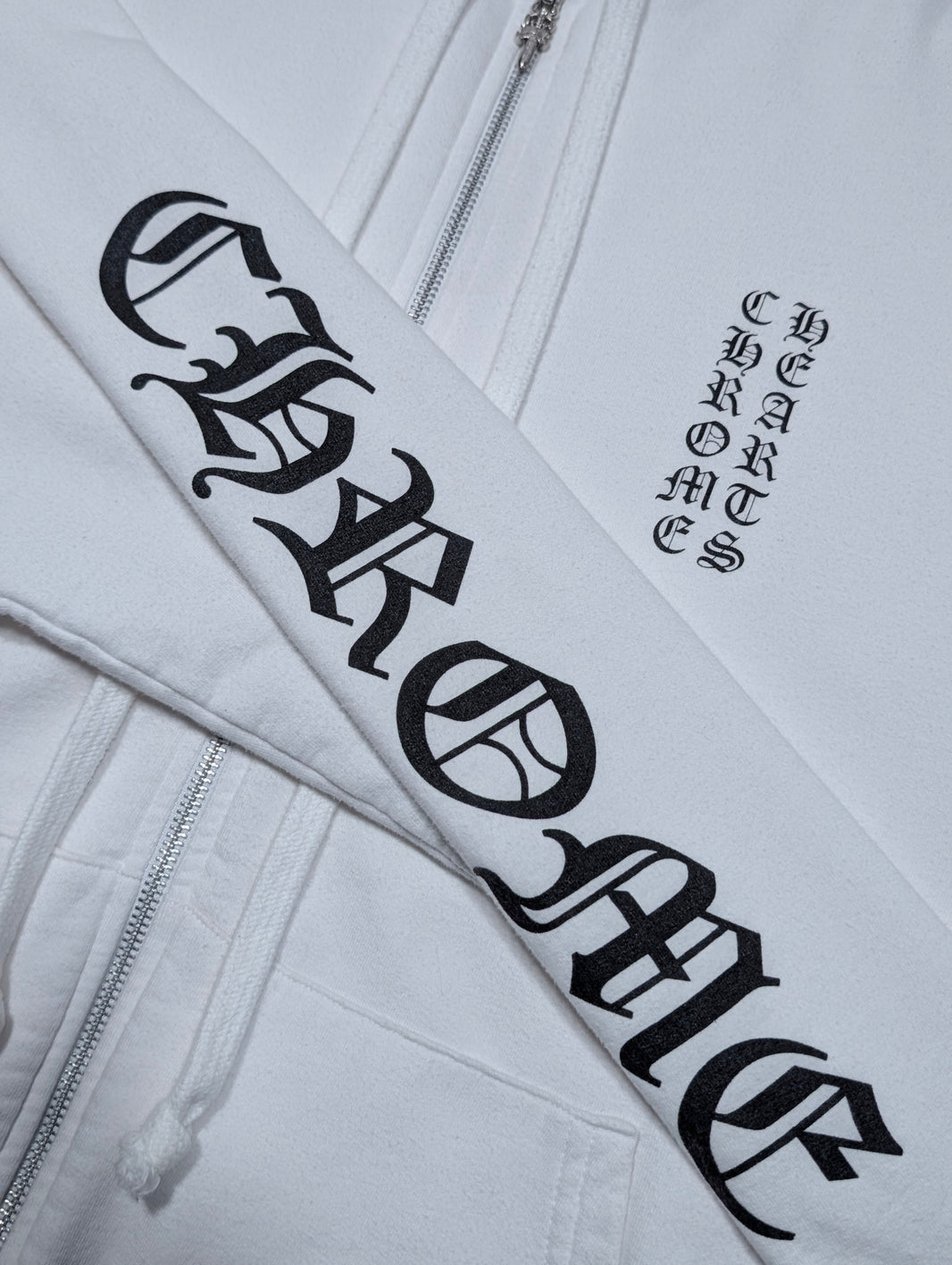 Chrome Hearts Vertical Logo Zip Up Hoodie Sterling Silver Hardware