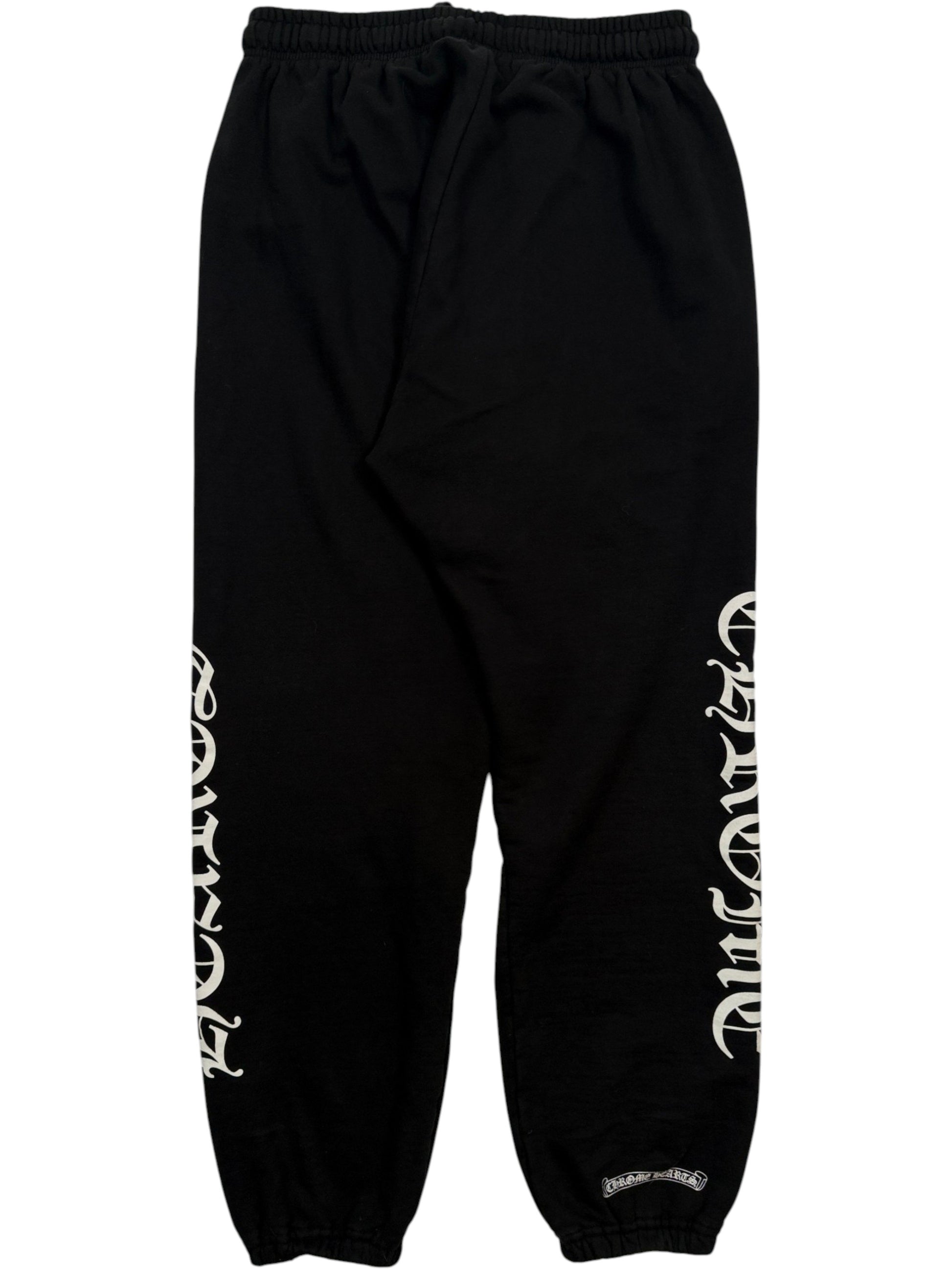 Gothic Chrome Hearts Lettering on Black Cotton Joggers