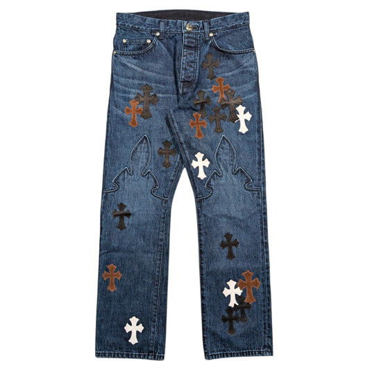 Chrome Hearts Fleur Knee Denim Cross Patch Jeans Authentic Jeans