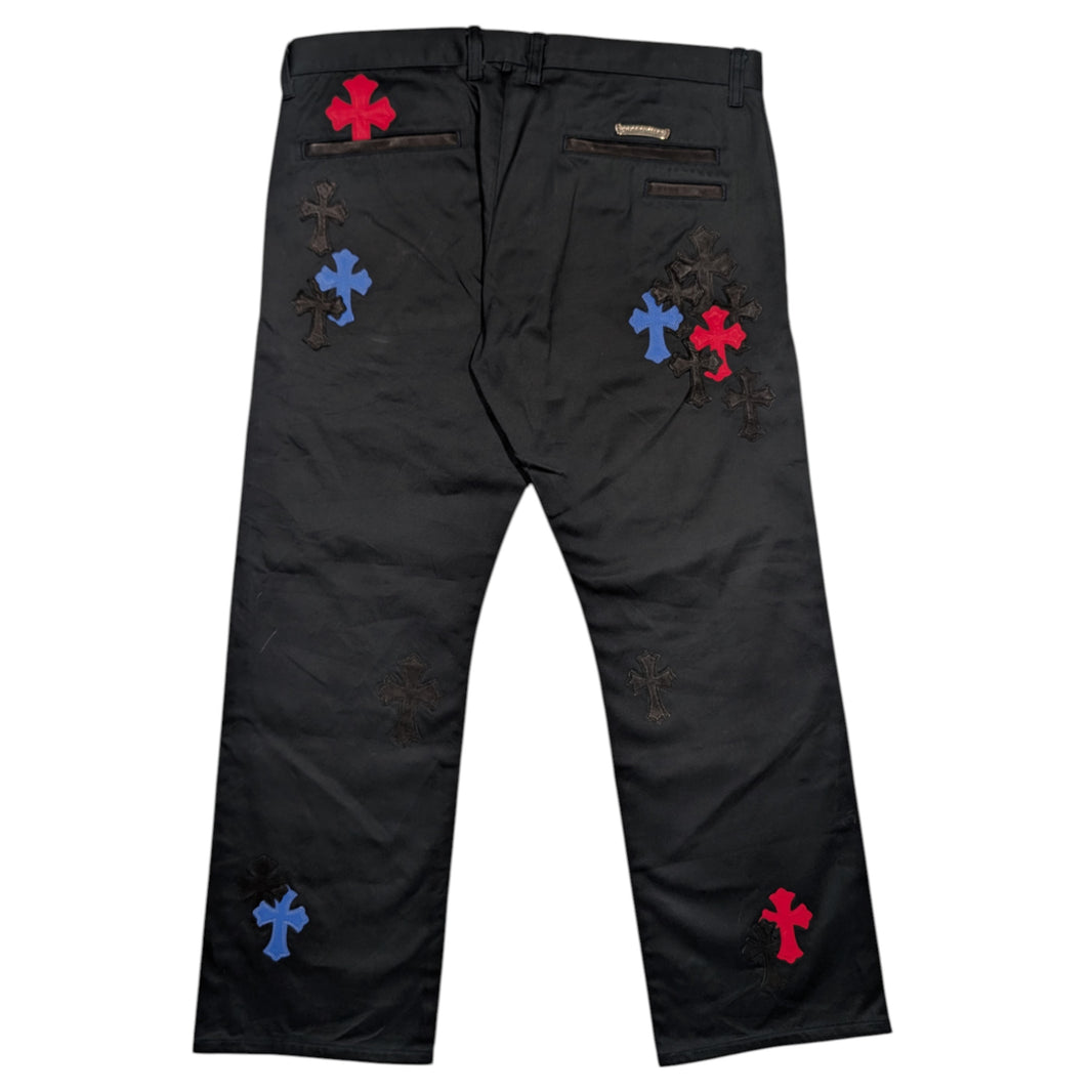 Chrome Hearts Red & Blue Cross Patch Chino Pants Sterling Silver Hardware