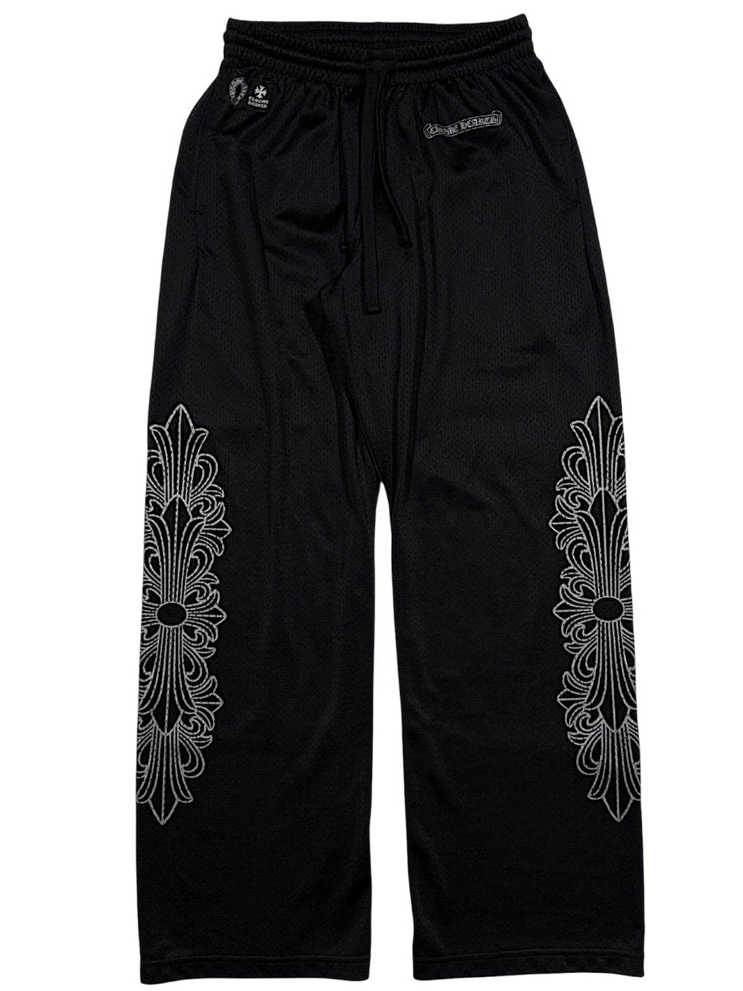 Chrome Hearts Jersey Pants Black Mesh Floral Cross Graphic