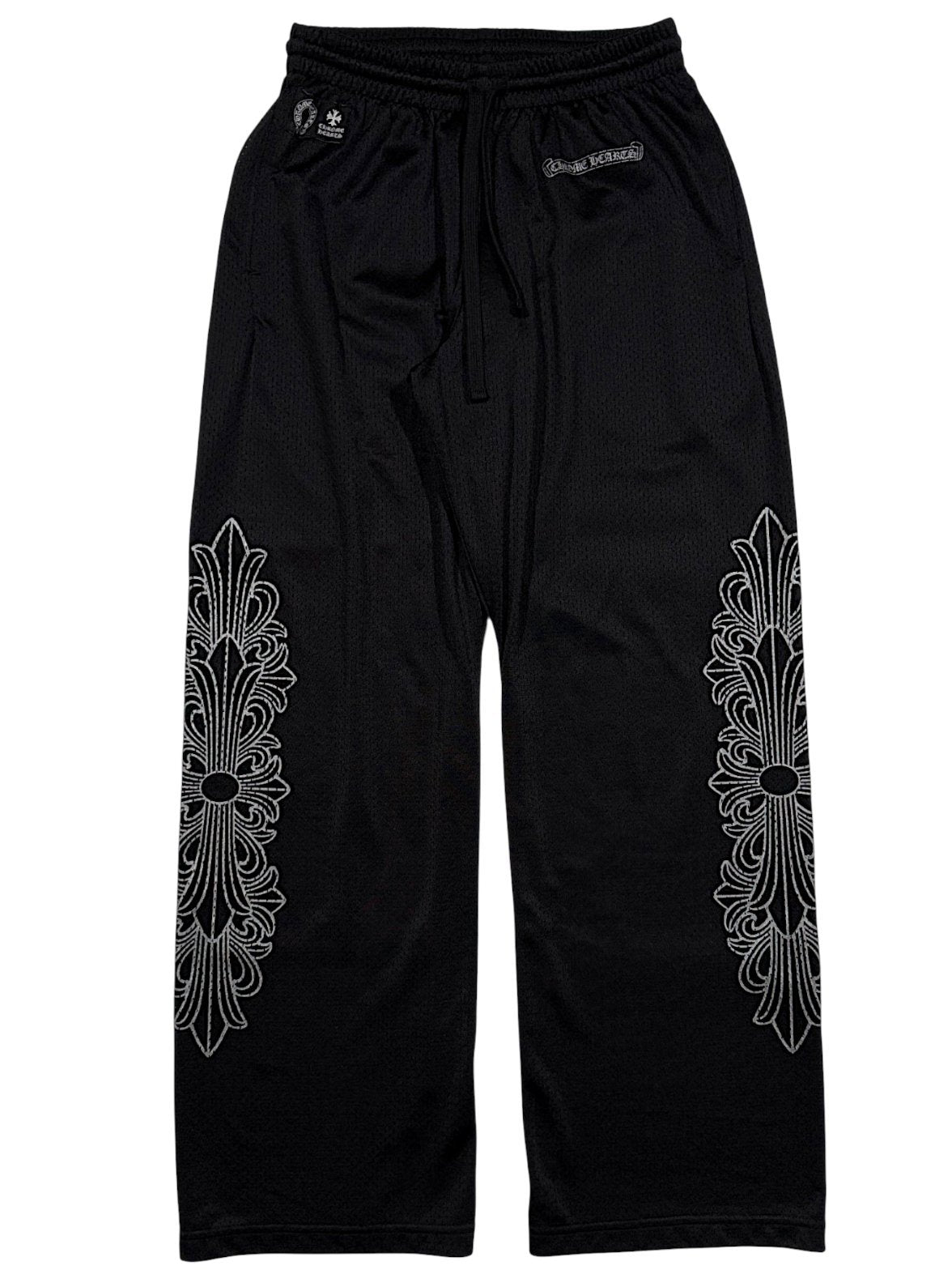 Chrome Hearts Jersey Pants Black Mesh Floral Cross Graphic