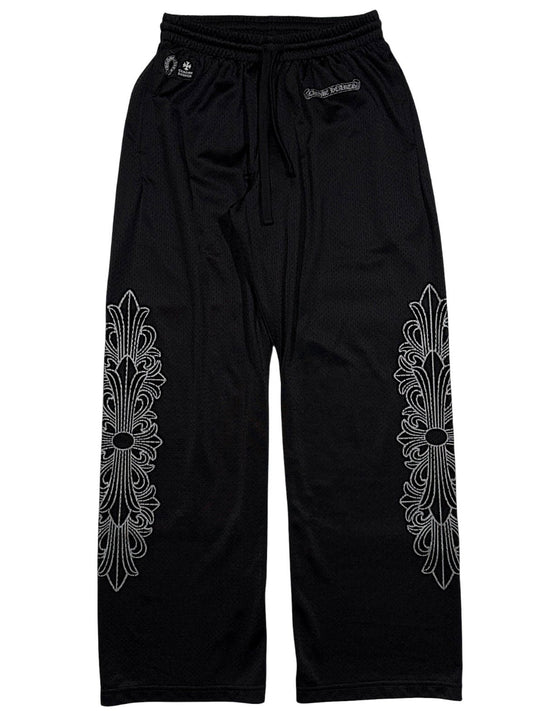 Chrome Hearts Jersey Pants Black Mesh Floral Cross Graphic