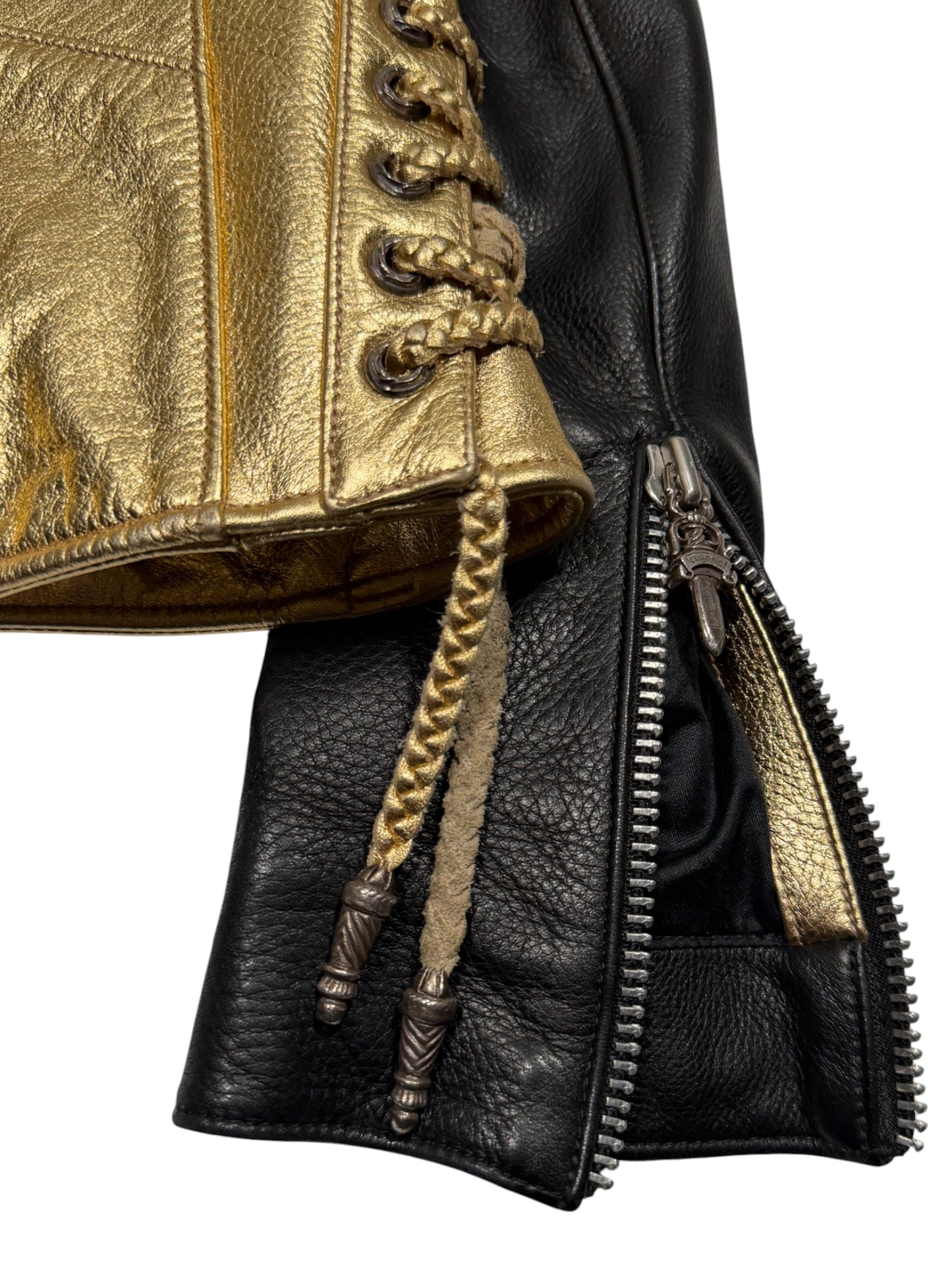 Chrome Hearts JJ Dean Back Gold Metallic Patent Leather Black Sleeve Jacket