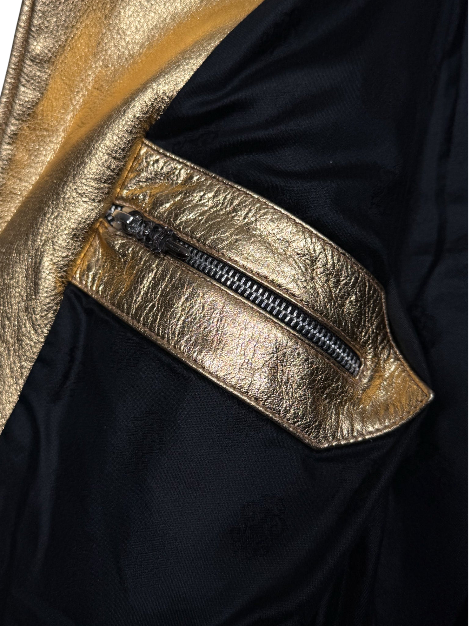 Chrome Hearts Dagger Zip Pull Gold Metallic Leather Interior Pocket